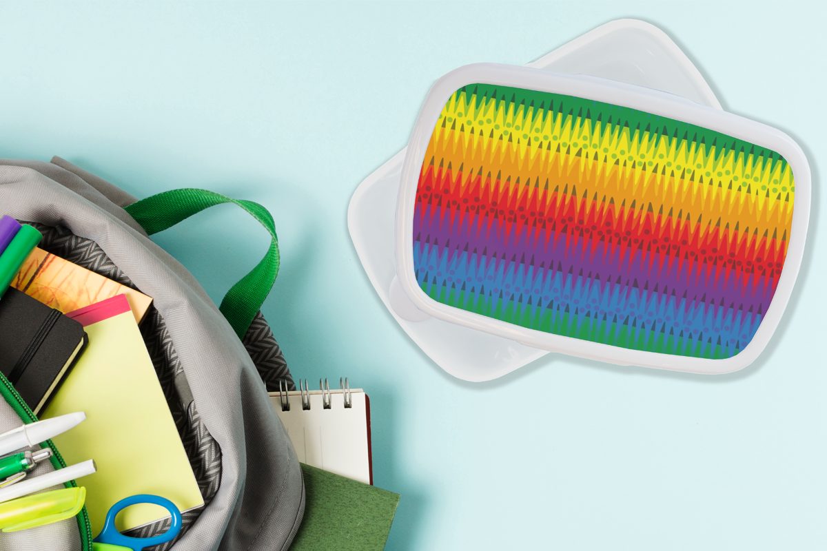 MuchoWow Lunchbox Muster - Regenbogen für Brotbox (2-tlg), Jungs und - und Brotdose, Kunststoff, weiß Mädchen Kinder Abstrakt, für Erwachsene