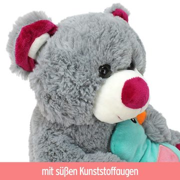 BEMIRO Tierkuscheltier Teddybär "Dieter" grau mit Vogel in Händen - ca. 28 cm