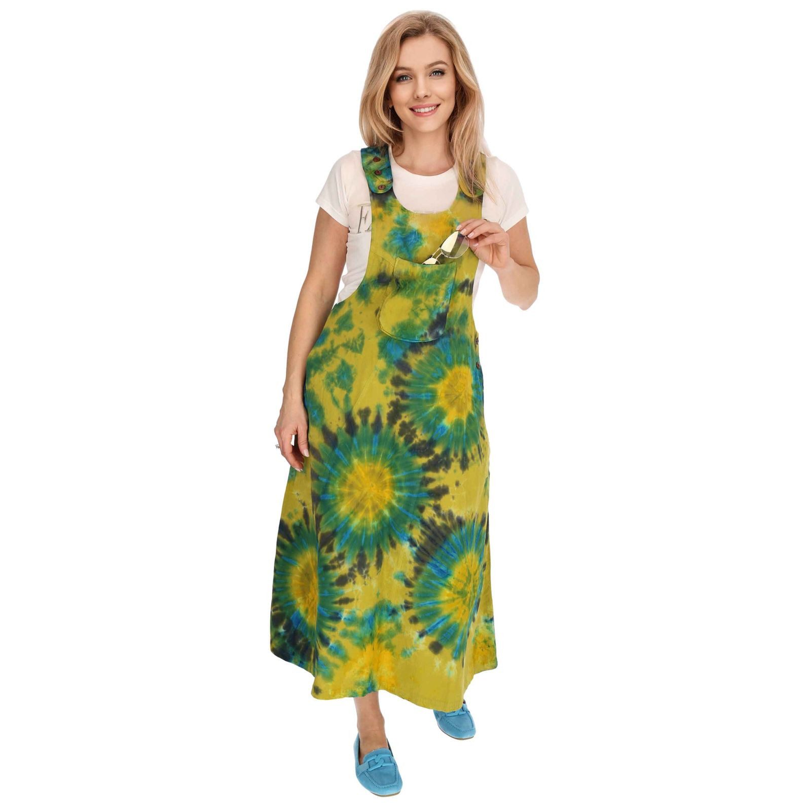 KUNST UND MAGIE Latzhose Latzkleid bunt Tie Dy Batik Boho Ibiza 70er Overall Hippie Sommerkleid