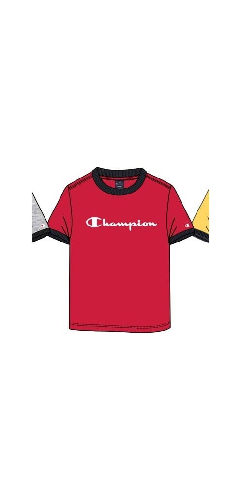 Champion T-Shirt (Baumwolle) Crew Ringer mit Logo-Schriftzug rot Kinder