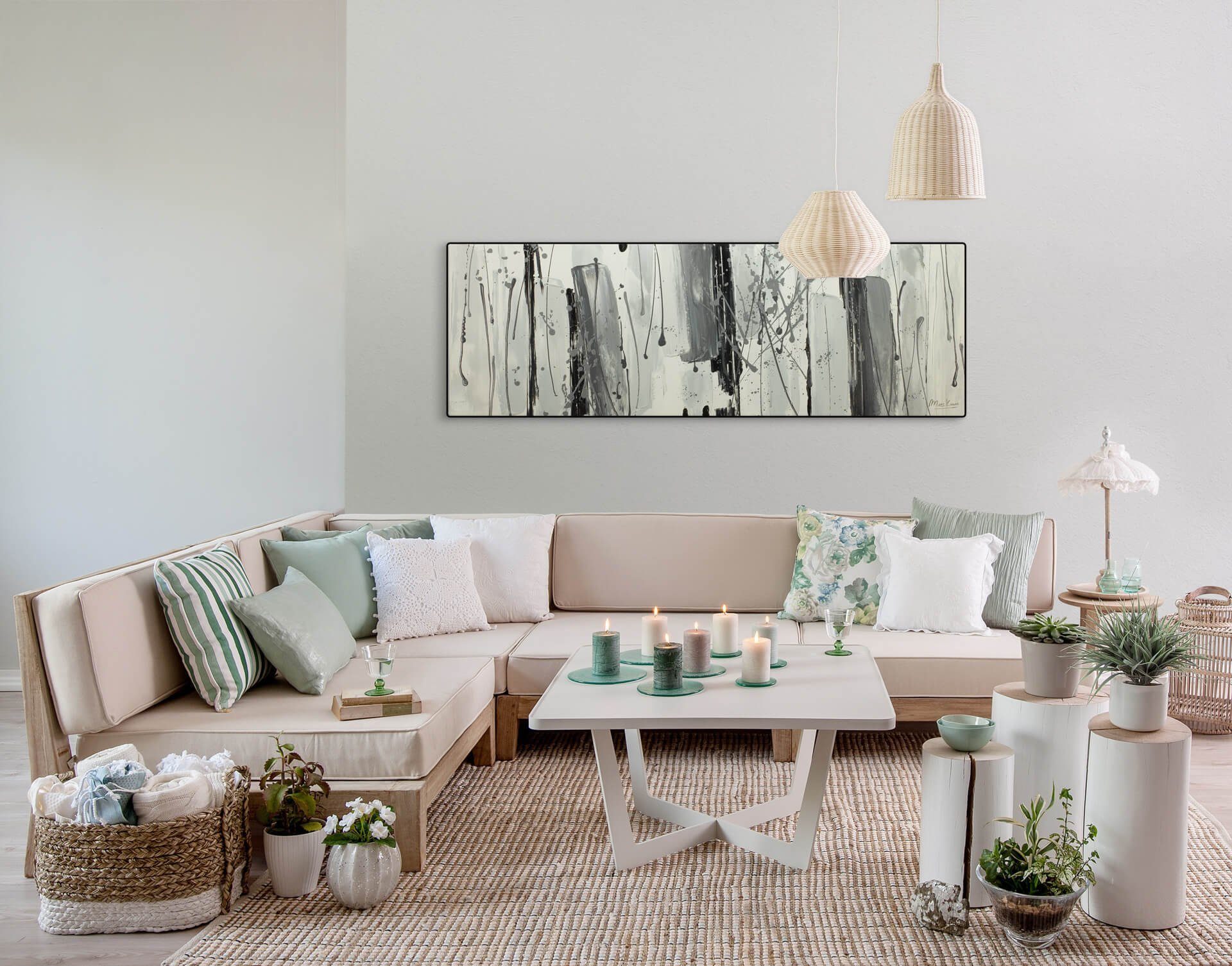 Wohnzimmer Asche KUNSTLOFT Gemälde cm, Leinwandbild 100% 150x50 HANDGEMALT Fließende Wandbild