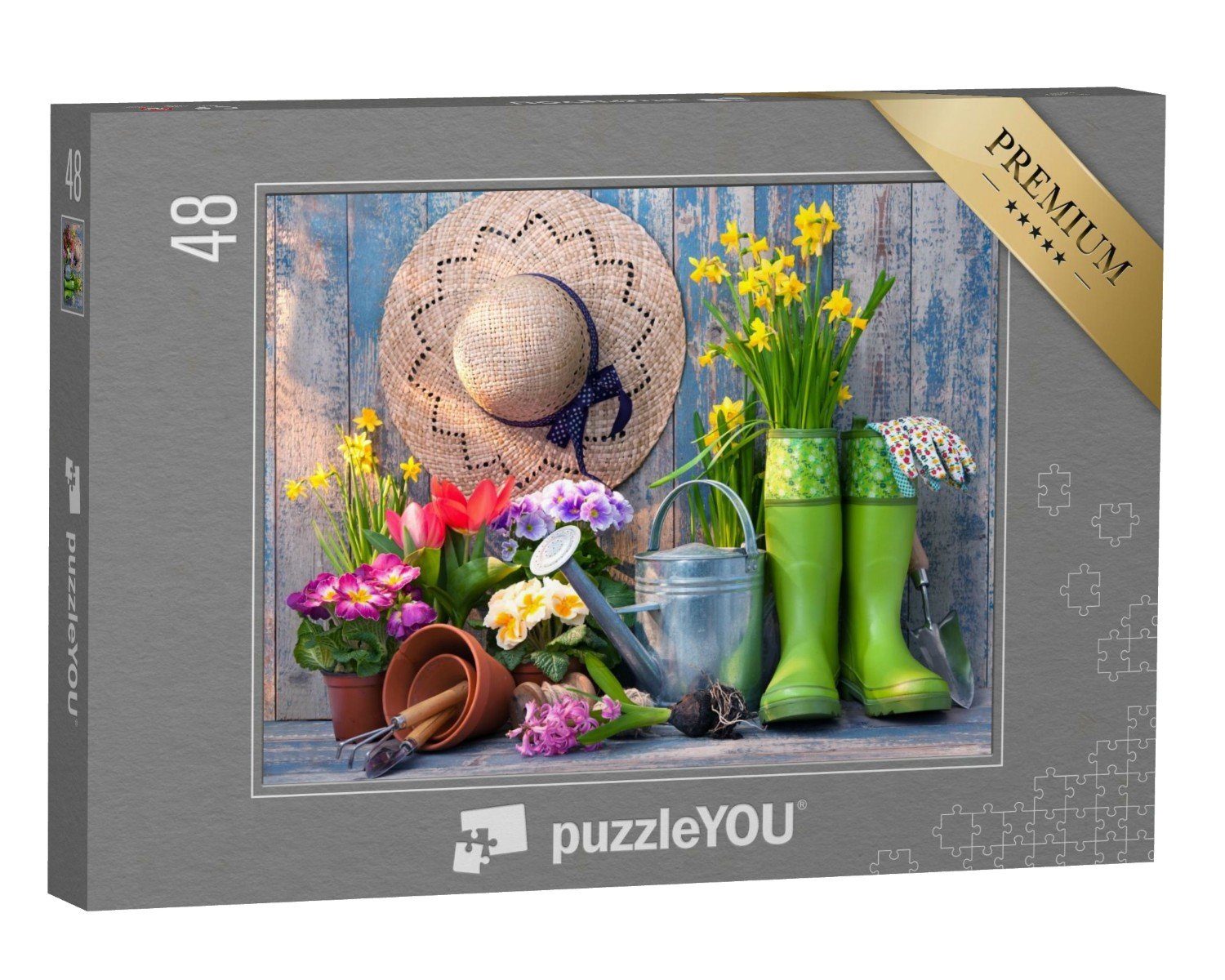 puzzleYOU Puzzle Gartengeräte und Blumen auf der Terrasse im Garten, 48 Puzzleteile, puzzleYOU-Kollektionen Garten