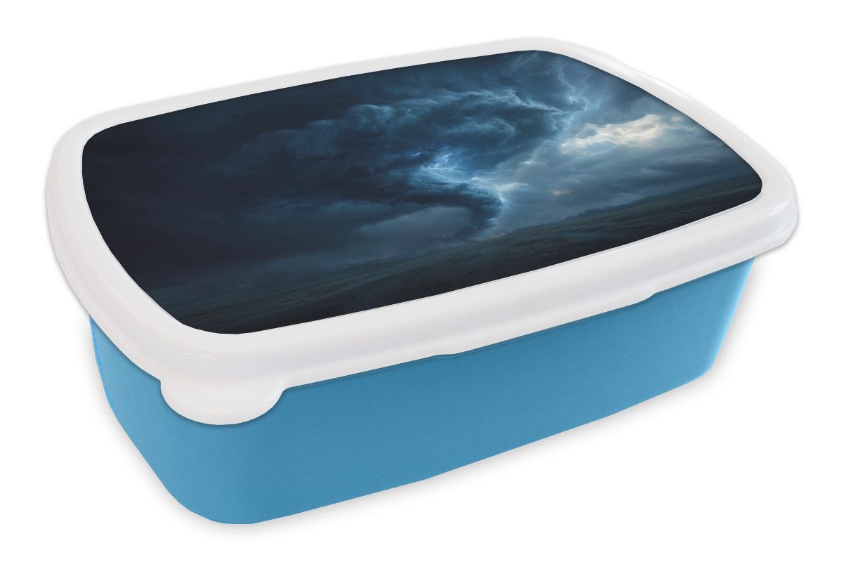 MuchoWow Lunchbox Tornado - Dunkelheit - Wolken, Kunststoff, (2-tlg), Brotdose, Lunchbox, Brotbox für Kinder und Erwachsene