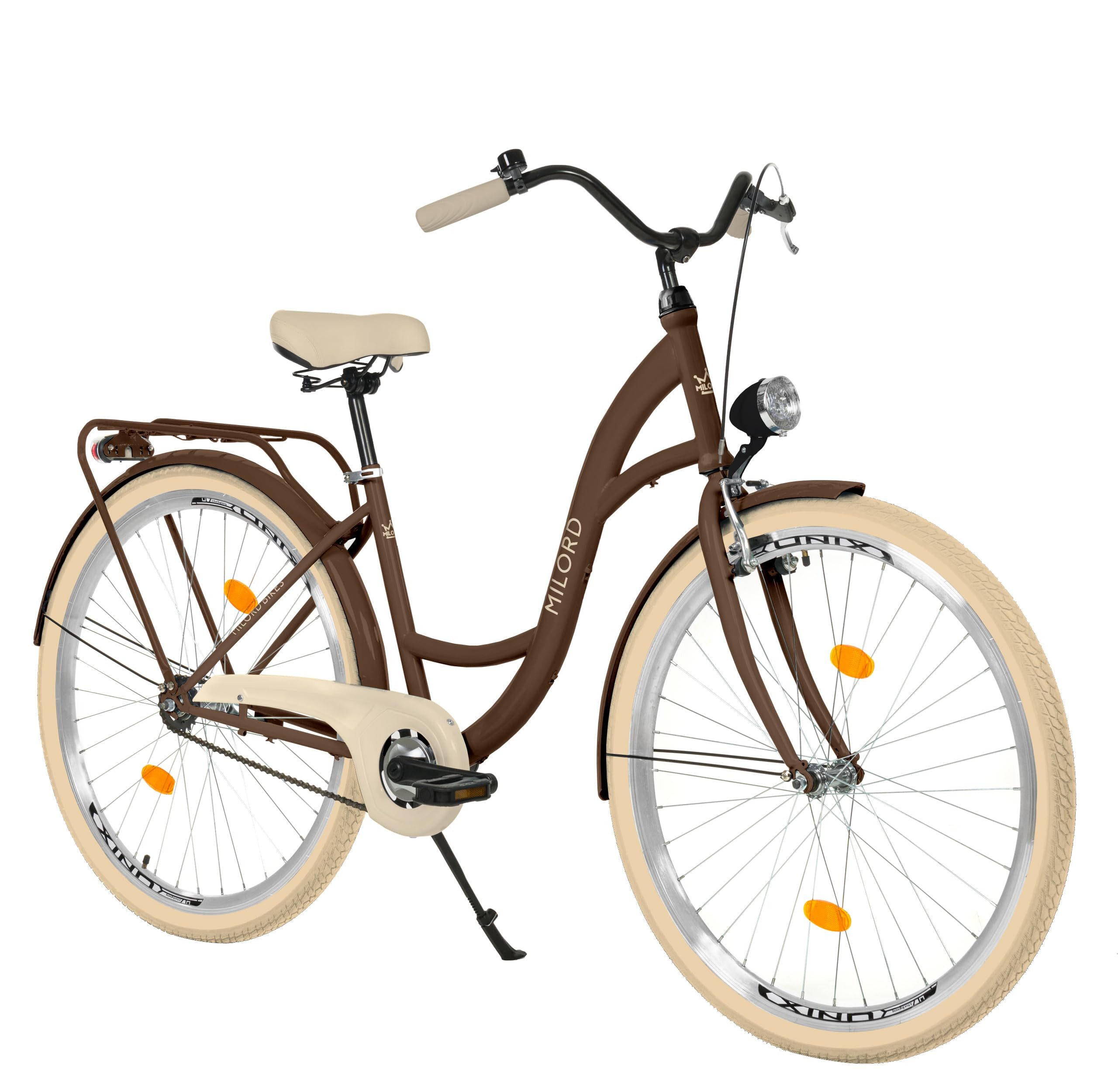 Milord Cityrad Damenfahrrad Citybike Hollandrad Fahrrad 26/28 Zoll 1-Gang Braun, 1 Gang, (Fahrradständer, Gepäckträger, Klingel, Korb, Kotflügel)