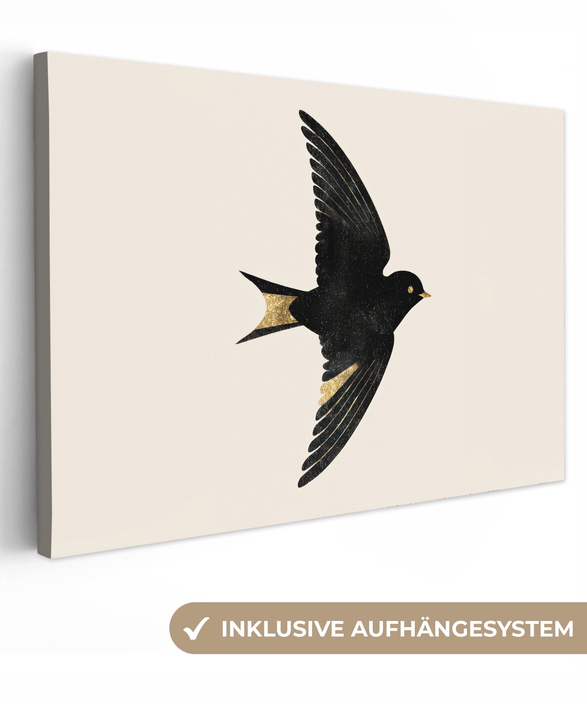 OneMillionCanvasses® Leinwandbild Schwarze Schwalbe - Goldfarbene günstig online kaufen