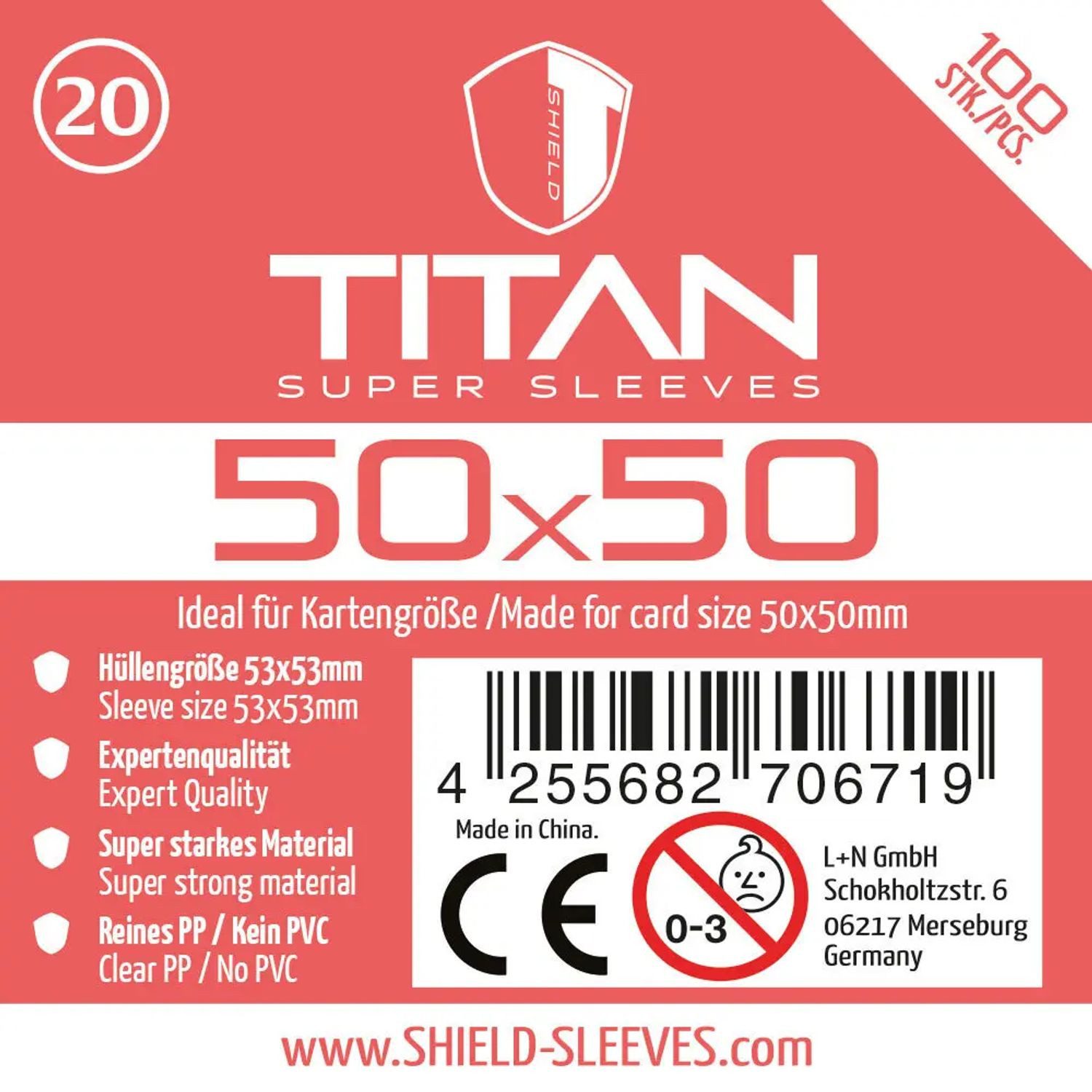 SHIELD Spiel Shield Titan 20 - 100 Super Sleeves für Kartengröße 50x50 mm