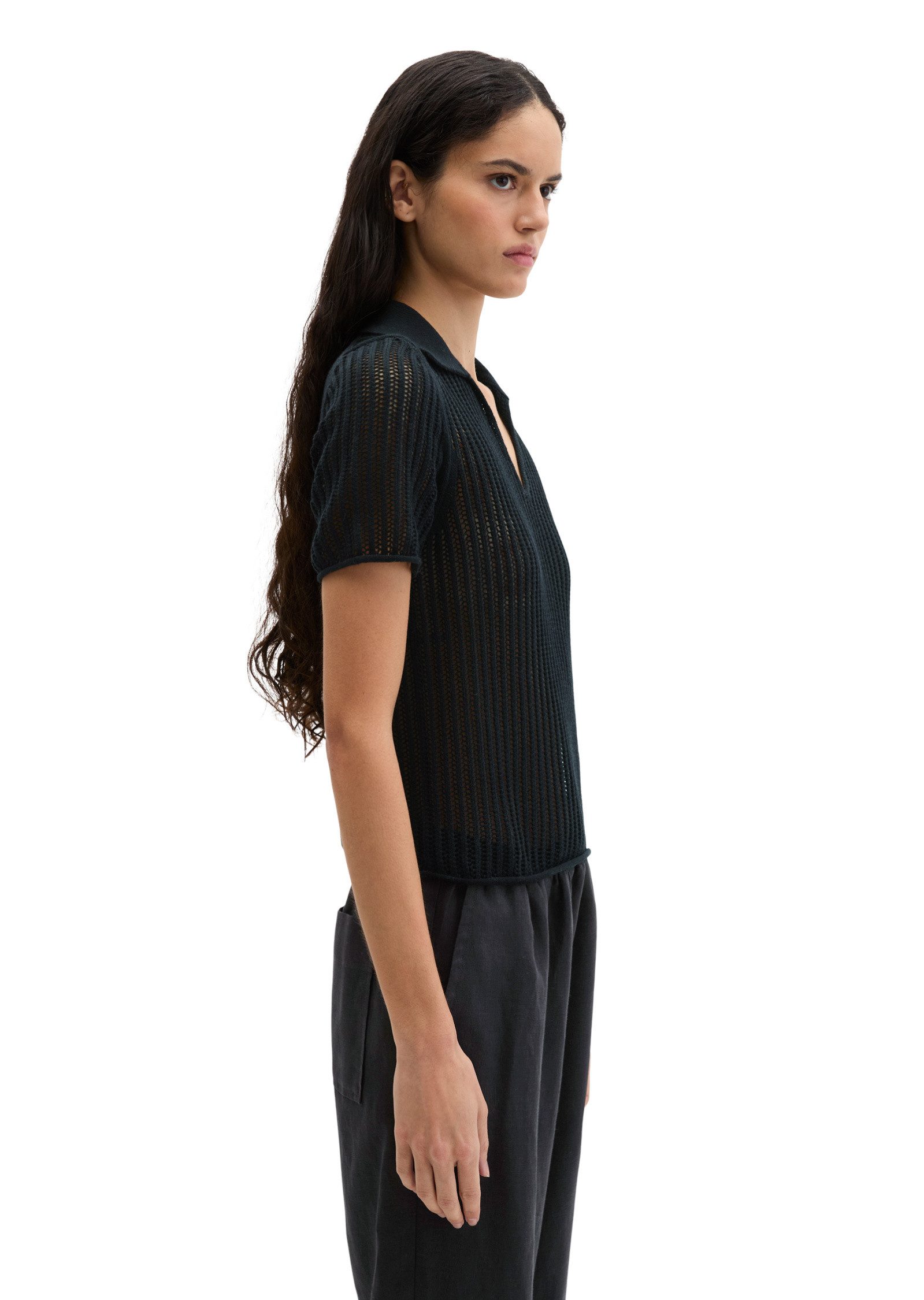 Marc O'Polo Polokragenpullover aus Bio-Baumwolle-Leinen-Mix