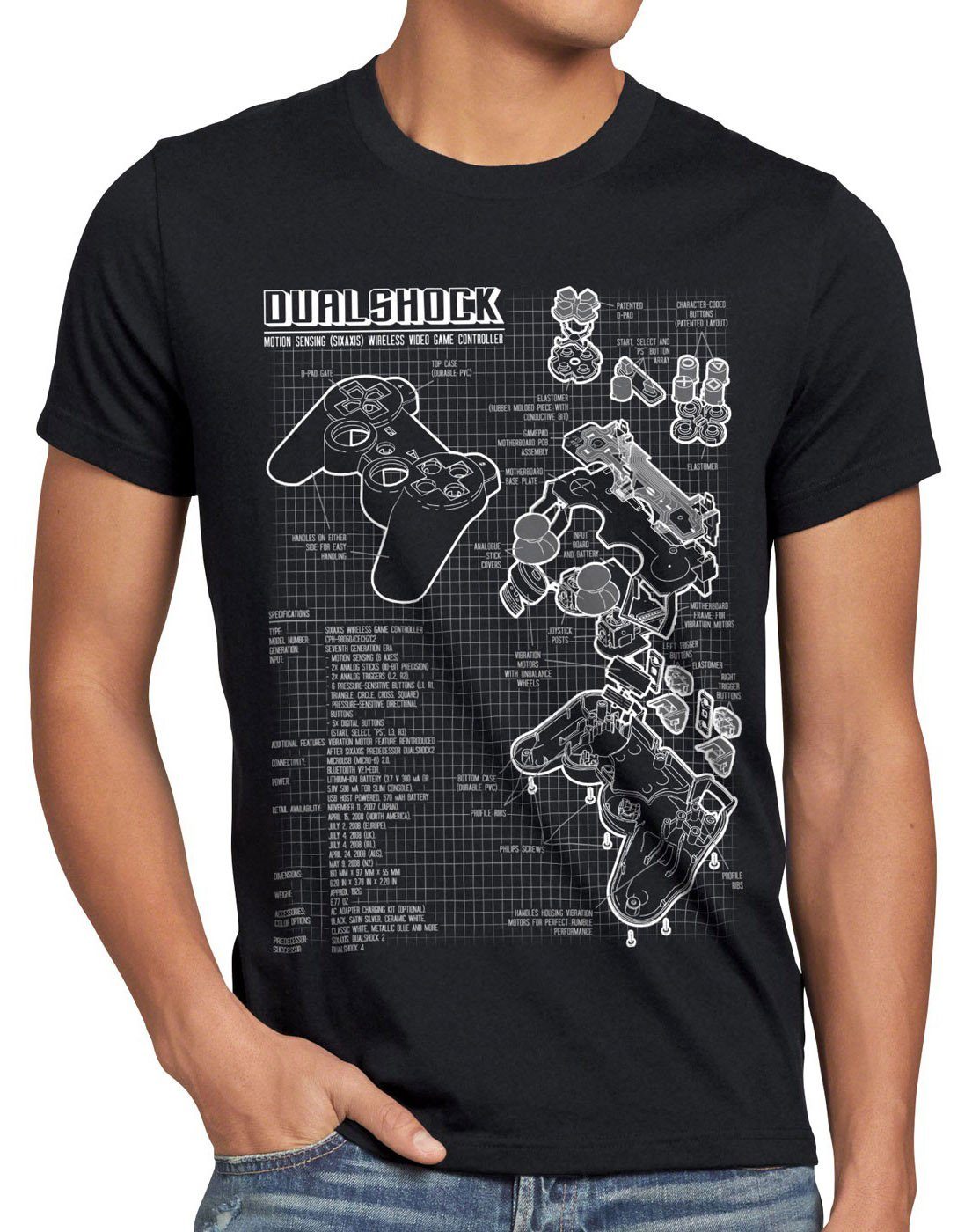 style3 Print-Shirt Herren T-Shirt Dualshock playstation classic gamer ps2 ps3 ps4 ps5 pro vr slim schwarz