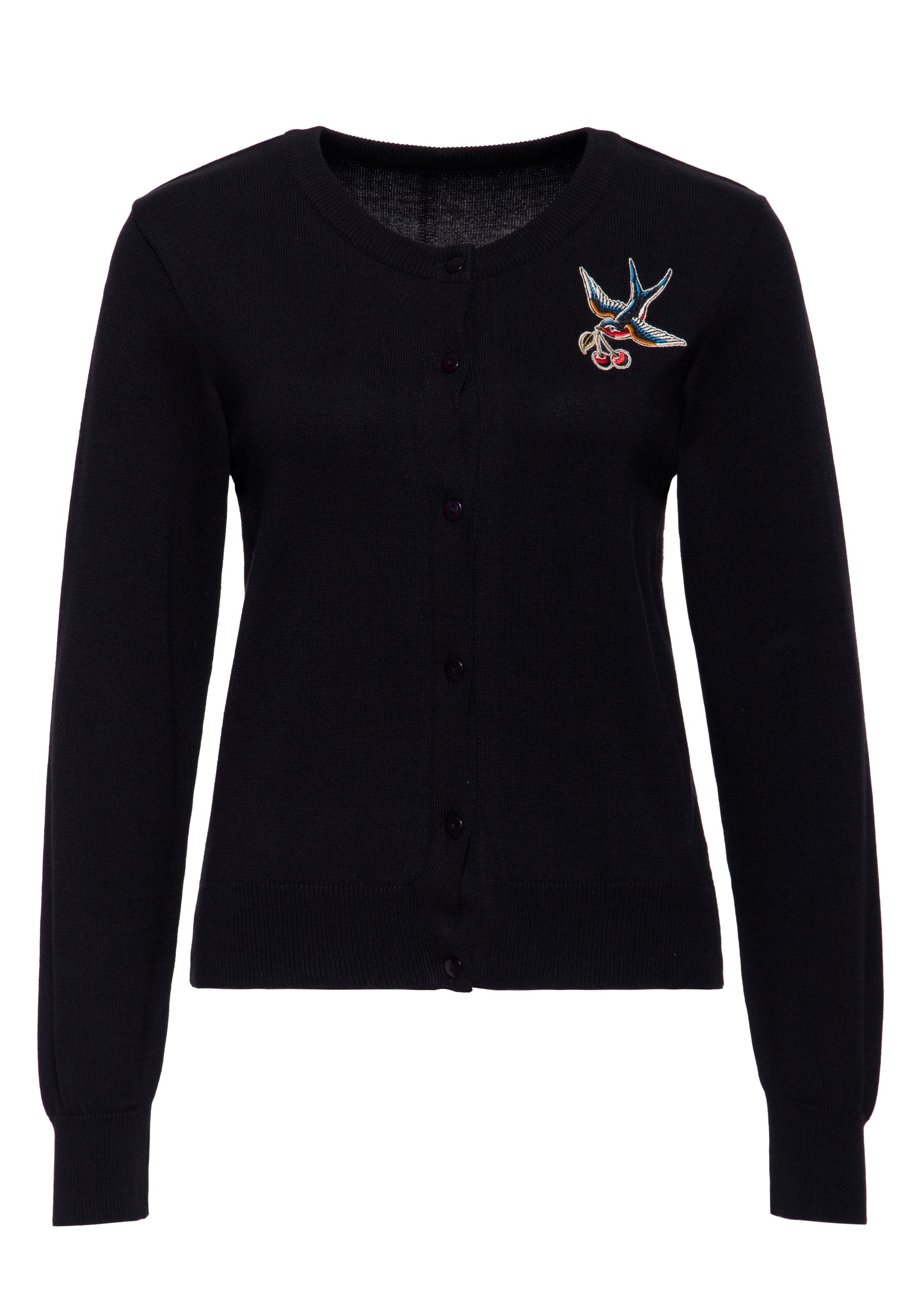 QueenKerosin Strickjacke Swallow and Cherry mit Bruststickerei