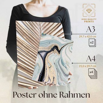 Heimlich Poster Set als Wohnzimmer Deko, Bilder DINA3 & DINA4, Goldene Palme Strand, Landschaften