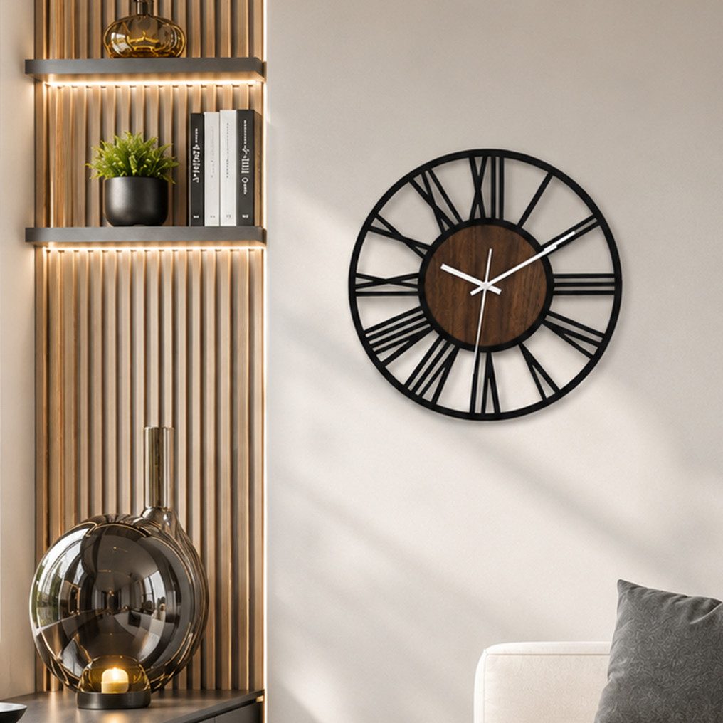 K&L Wall Art Wanduhr industrial XL Holz-Metall Wanduhr ohne Tick-Geräusche (leises Quartz Uhrwerk)