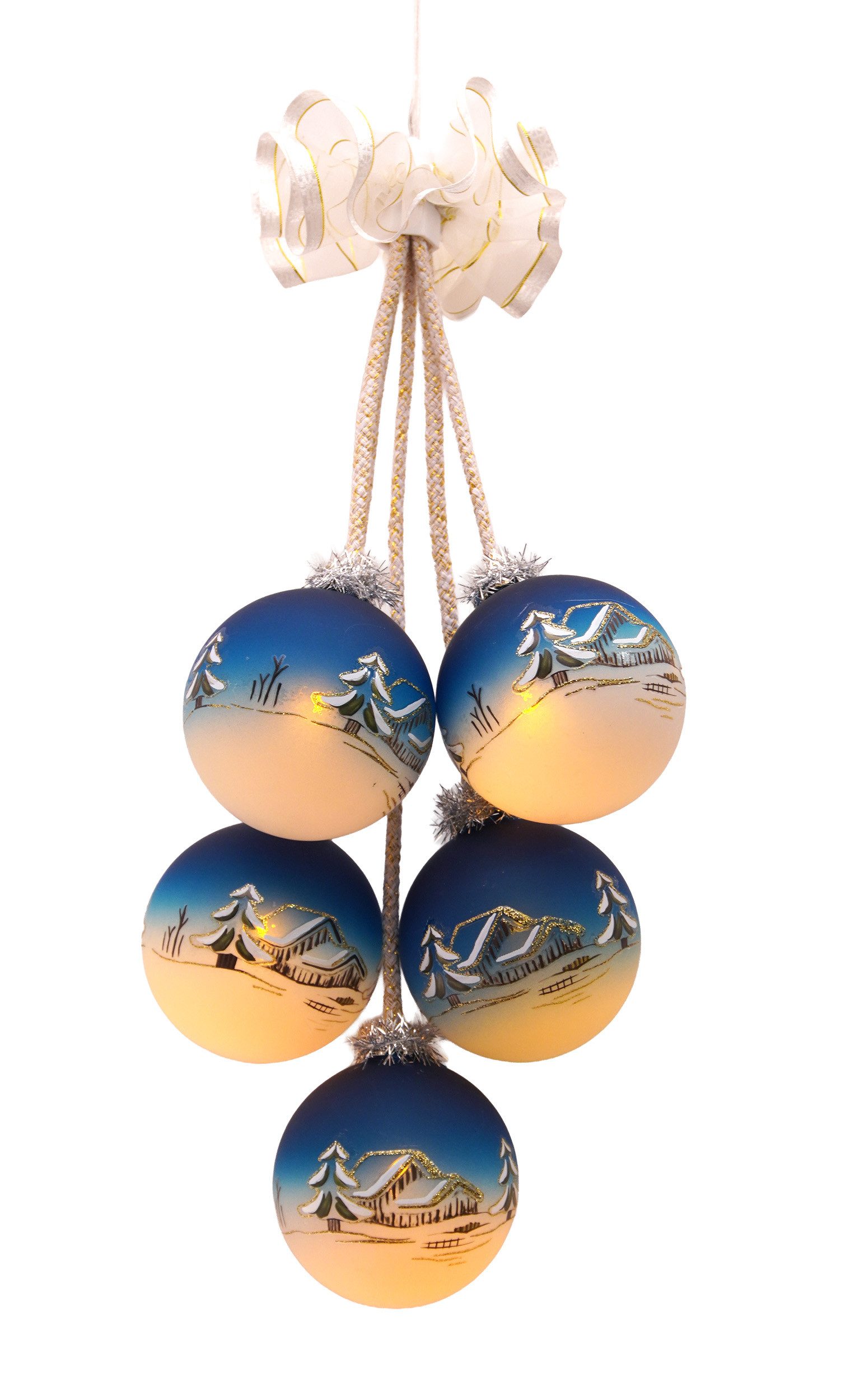 Krebs Glas Lauscha Weihnachtsbaumkugel LED Weihnachtskugeln Leuchtgehänge Blau 8cm (6 St), Glas