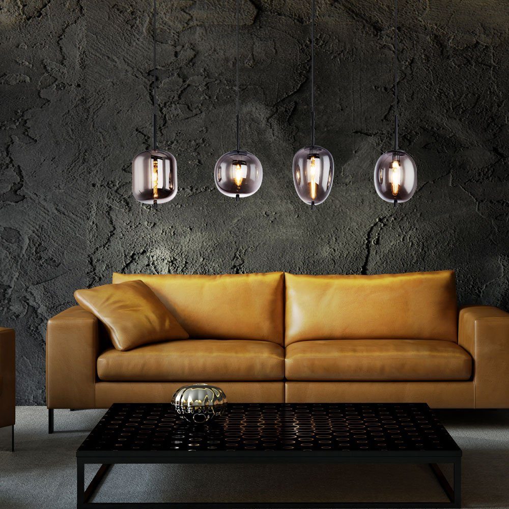 etc-shop LED Pendelleuchte, im Hänge Warmweiß, Lampe Zimmer Leuchtmittel inklusive, Vintage Wohn Pendel Decken Leuchte rauch Glas