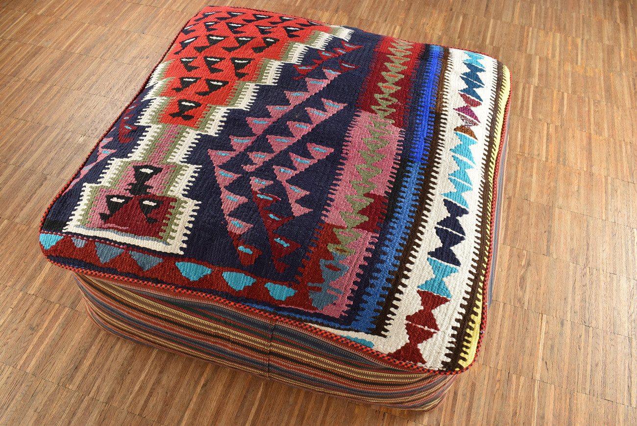 KUHFELL online & NOMAD Pouf ORIENT KELIM POUF SITZKISSEN BODENKISSEN FUßHOCKER 80 x 80 x 30 cm
