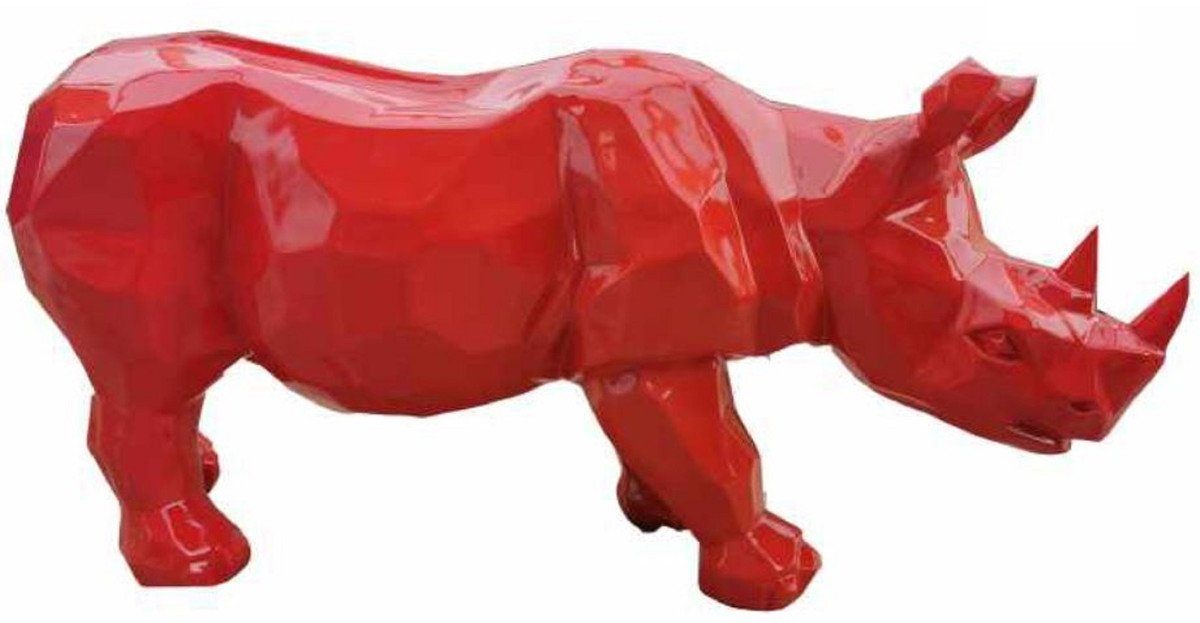 Casa Padrino Skulptur Luxus Dekofigur Nashorn Rot 80 x H. 38 cm - Wohnzimmer Deko Skulptur - Gartendeko Skulptur - Wetterbeständige Tierfigur | Skulpturen