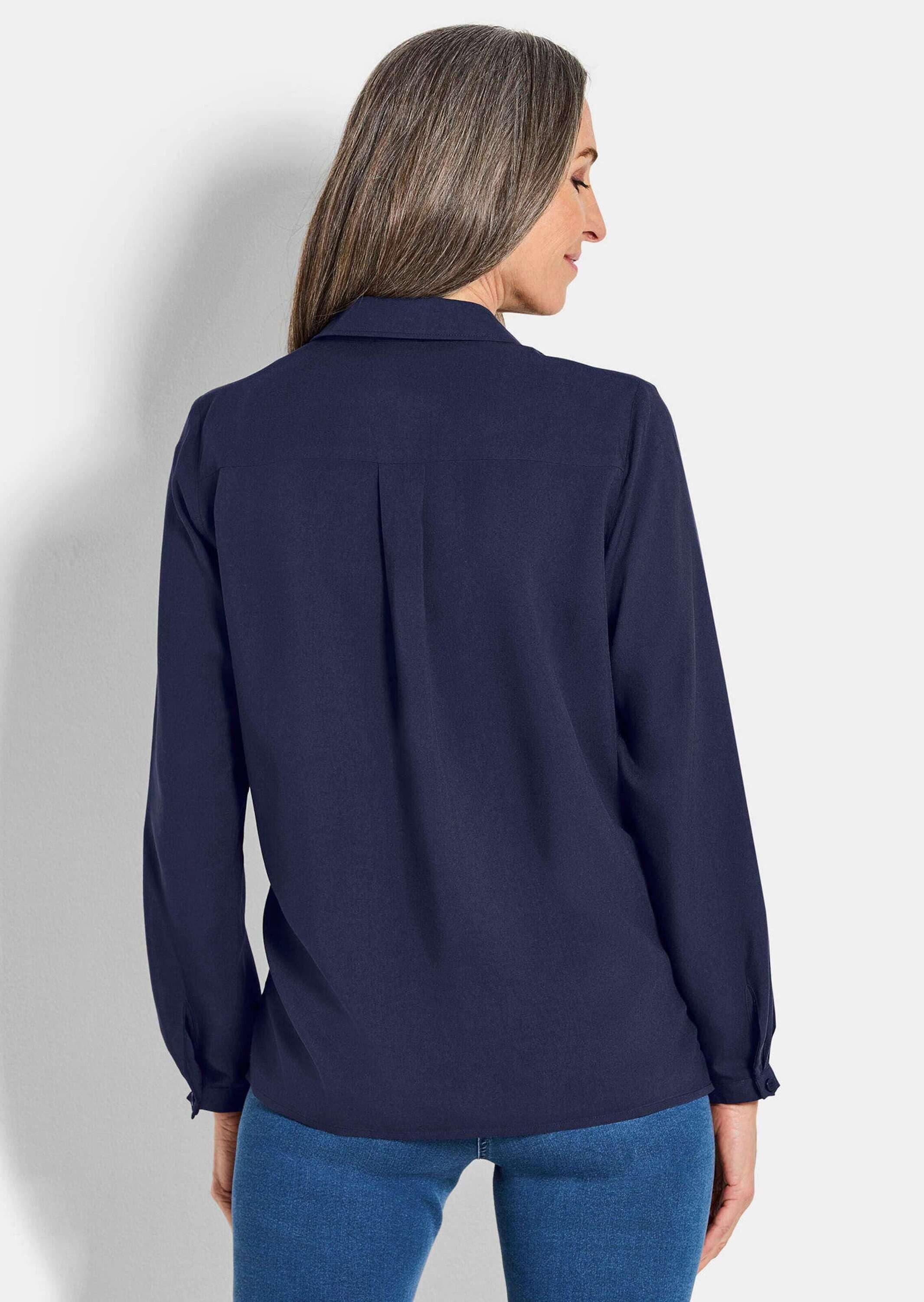 GOLDNER Klassische Bluse Zeitlose Viskosebluse mit Hemdkragen Fließende Hemdbluse mit Schlitzblende und Langarm