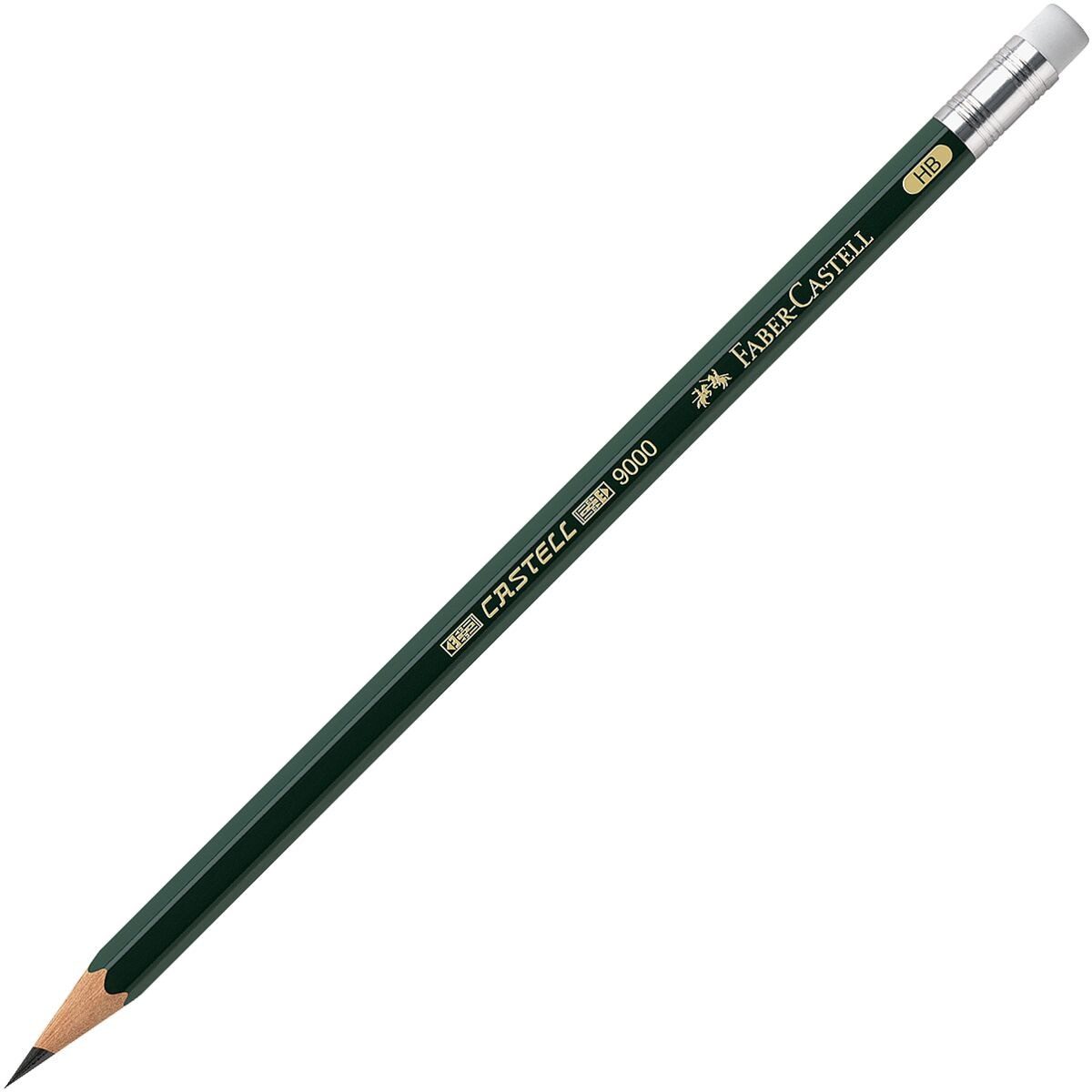Faber-Castell Bleistift 9000, HB (mittelweich), Sechskant mit Radierer
