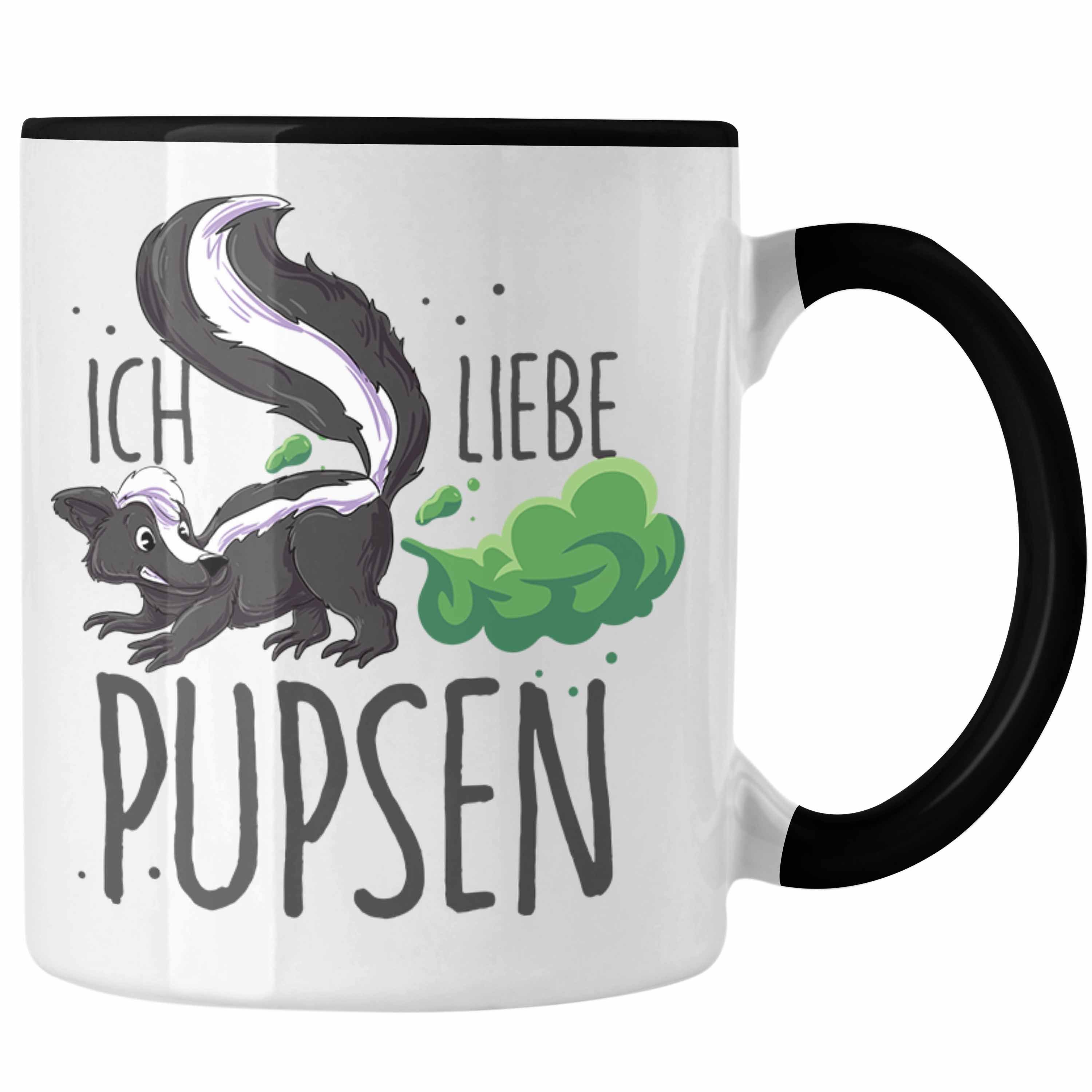 Trendation Tasse Lustige Tasse "Ich liebe Pupsen" mit Stinktier-Motiv Geschenkidee Gebu Schwarz