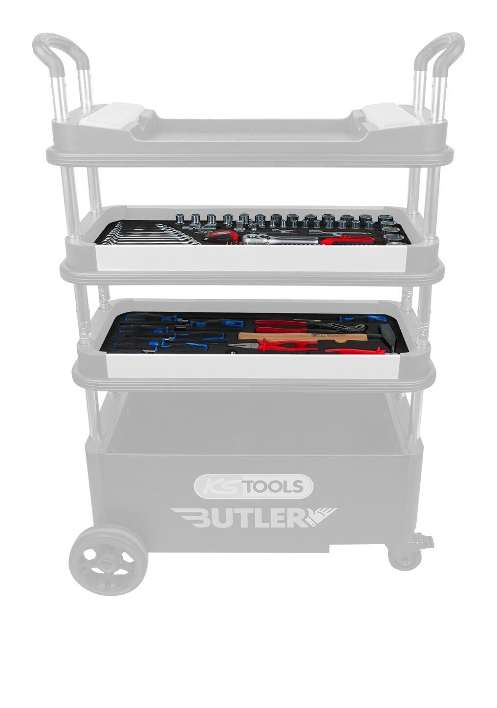 KS Tools Werkzeugwagen, (154-tlg), Toolbox Steckschlüssel- und Ringmaulschlüssel-Satz, 154-teilig