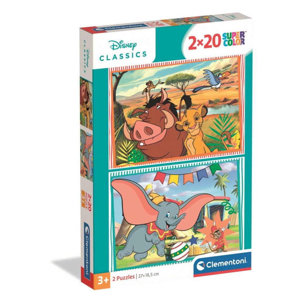 Clementoni® Puzzle Puzzle 2x20 Super Color DISNEY CLASSIC LÖWE KÖNIG & DUMBO, 24837, 3+, Puzzleteile