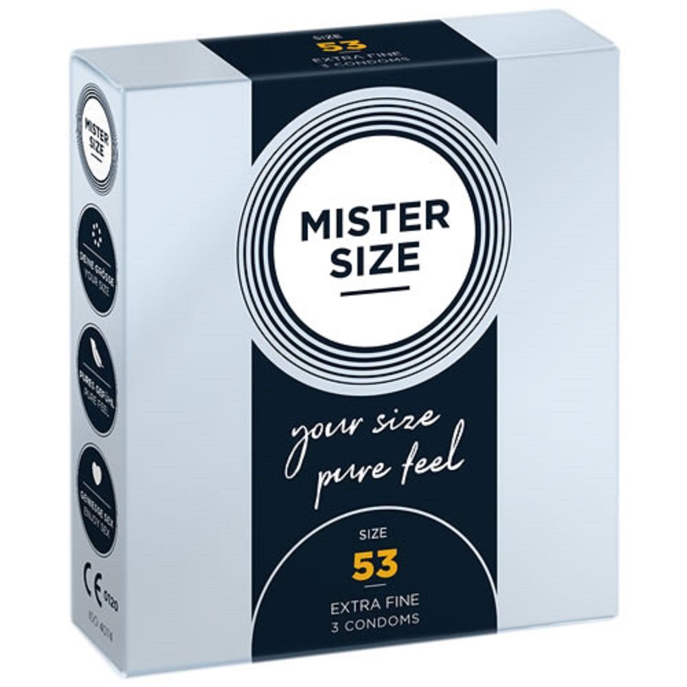 MISTER SIZE Kondome Mister Size «53» Maßkondome - fein & gediegen Packung mit, 3 St., Kondome in Größe M, vegan, extra dünn & extra fein, das passende Kondom in Ihrer Größe