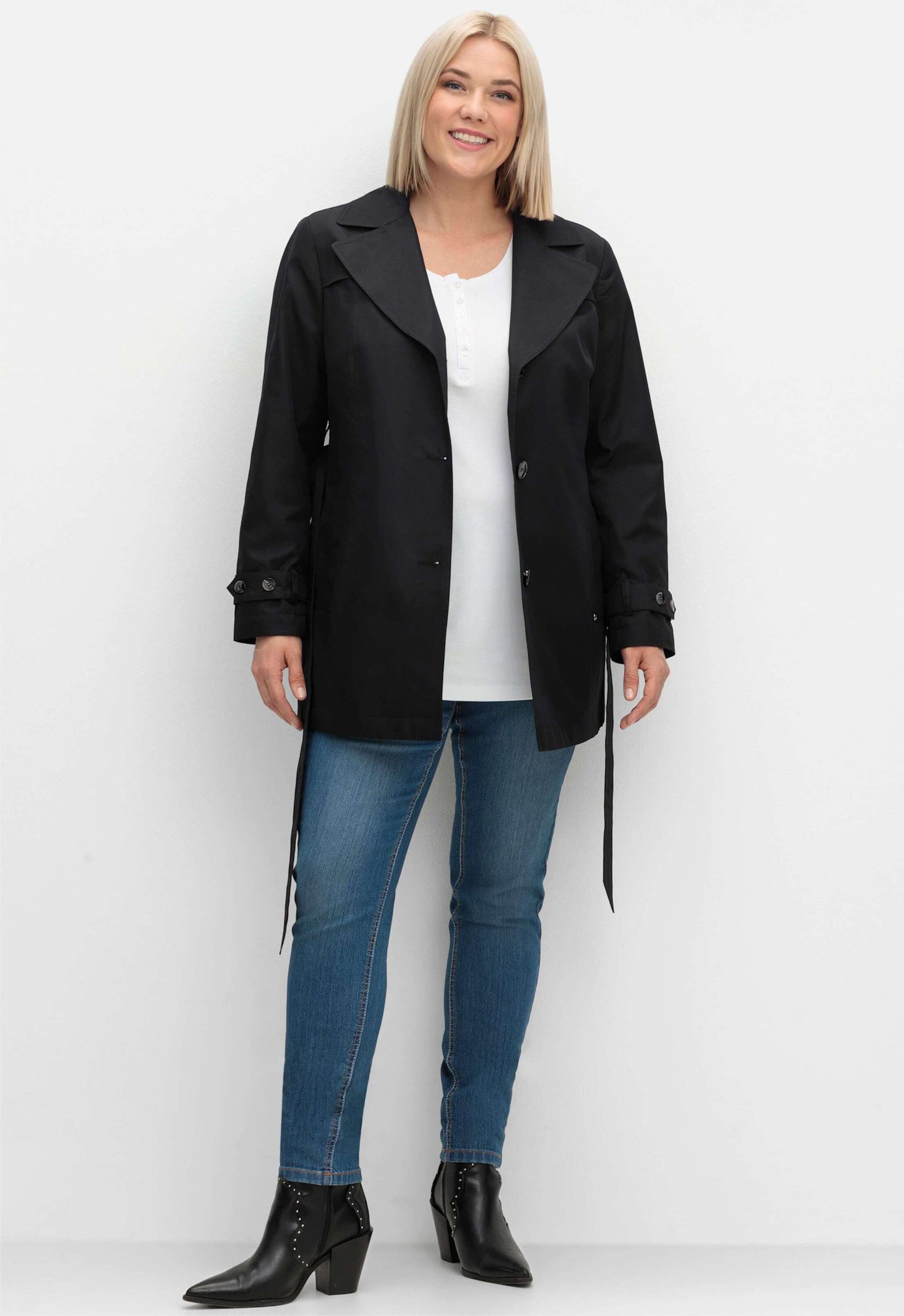 Sheego Allwetterjacke Trenchcoat Langarm mit Gürtel, wasserabweisende Qualität