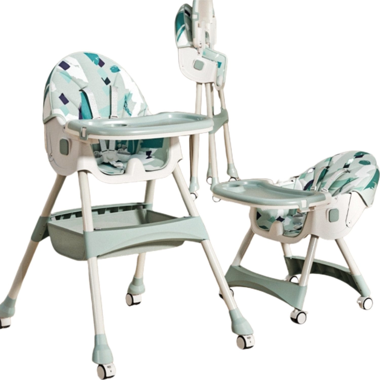 HEYHIPPO Kinderklappstuhl Hochstuhl Babys ab 6 Monaten Klappbarer Esszimmerstuhl mit Esstablett (Geeignet für Babys im Alter von 0–6 Jahren. 91 × 75 × 63 cm), Kindersitz verstellbarer Rückenlehne,abnehmbar und herausnehmbar,grün