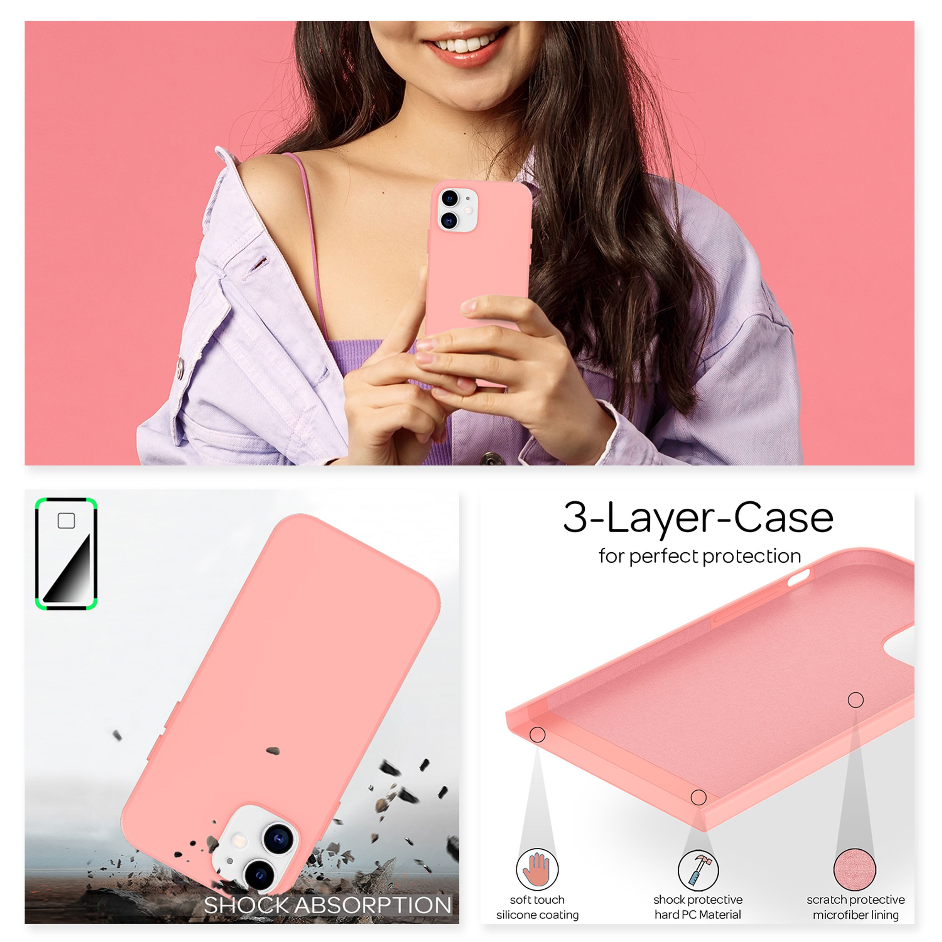 Nalia Smartphone-Hülle Apple iPhone 12 Apple iPhone 12 Pro 15,5 cm (6,1 Zoll), Silikon Hülle mit stabilem Kern / Schmutzresistent / Innen Mikrofliess