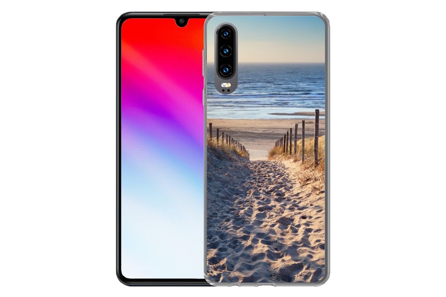 MuchoWow Handyhülle für Huawei P30 Strand - Meer - Niederlande - Dünen - Sonne, Handy Case, Silikon, Bumper Case Dünn