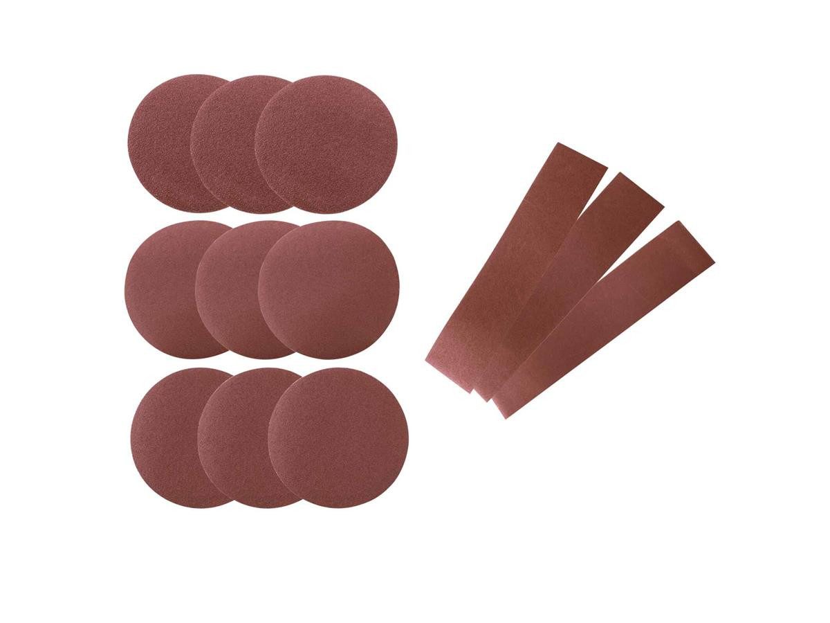 Scheppach Schleifband 7903302601, (Set, 12 St., Körnung Runschleifpapier K60, K100, K180), Rundschleifpapier Ø 150 mm und Schleifband 914 x 100 mm