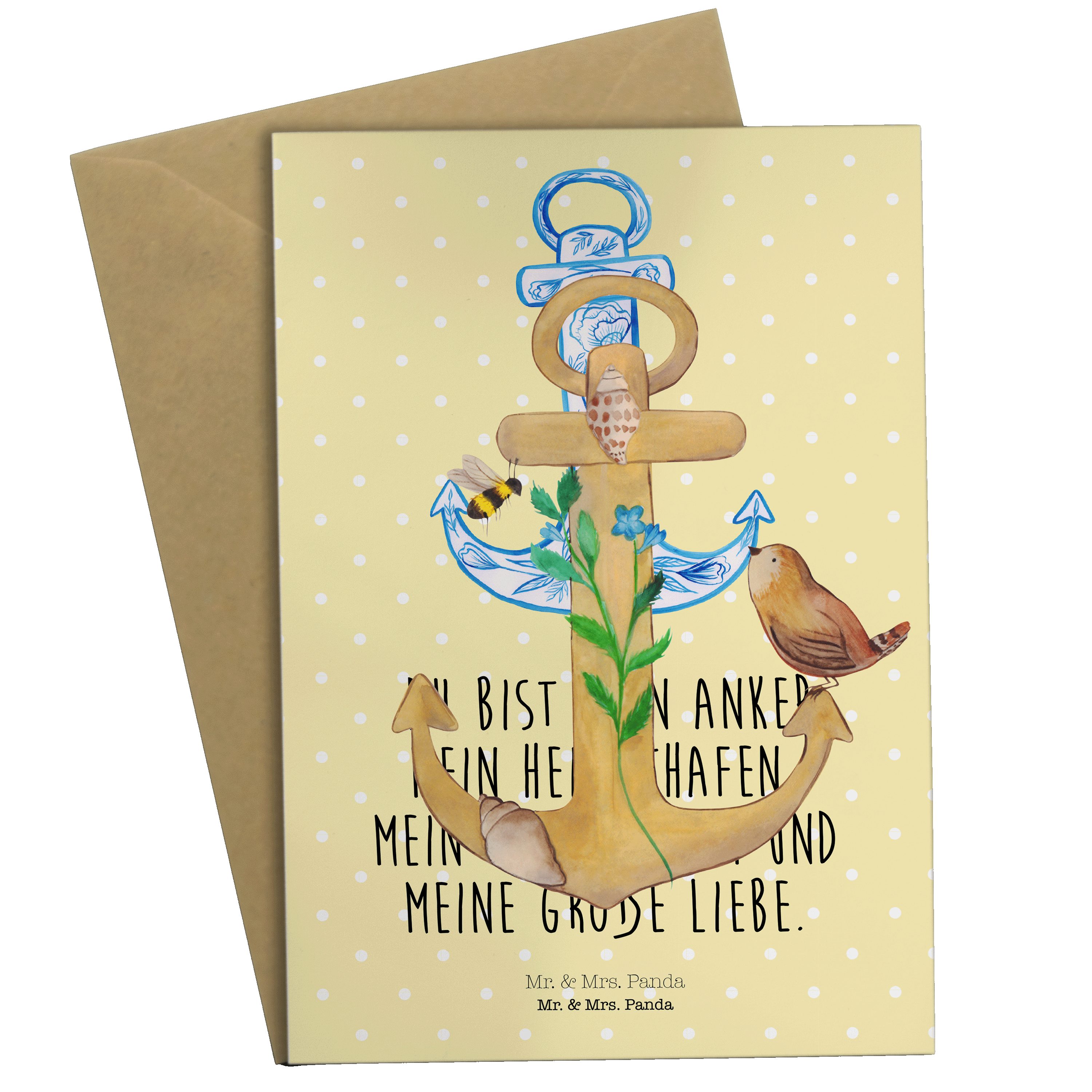 Mr. & Mrs. Panda Grußkarte Anker Gold - Geschenk, Outdoor, Glückwunschkarte, Karte, Naturliebhab