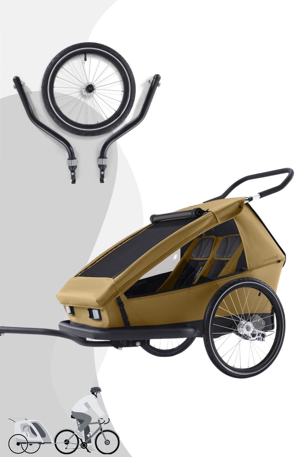 Croozer Fahrradkinderanhänger Kid Ellma 2 mit Jogger-Set, Für zwei Kinder, Anhänger und Buggy in einem