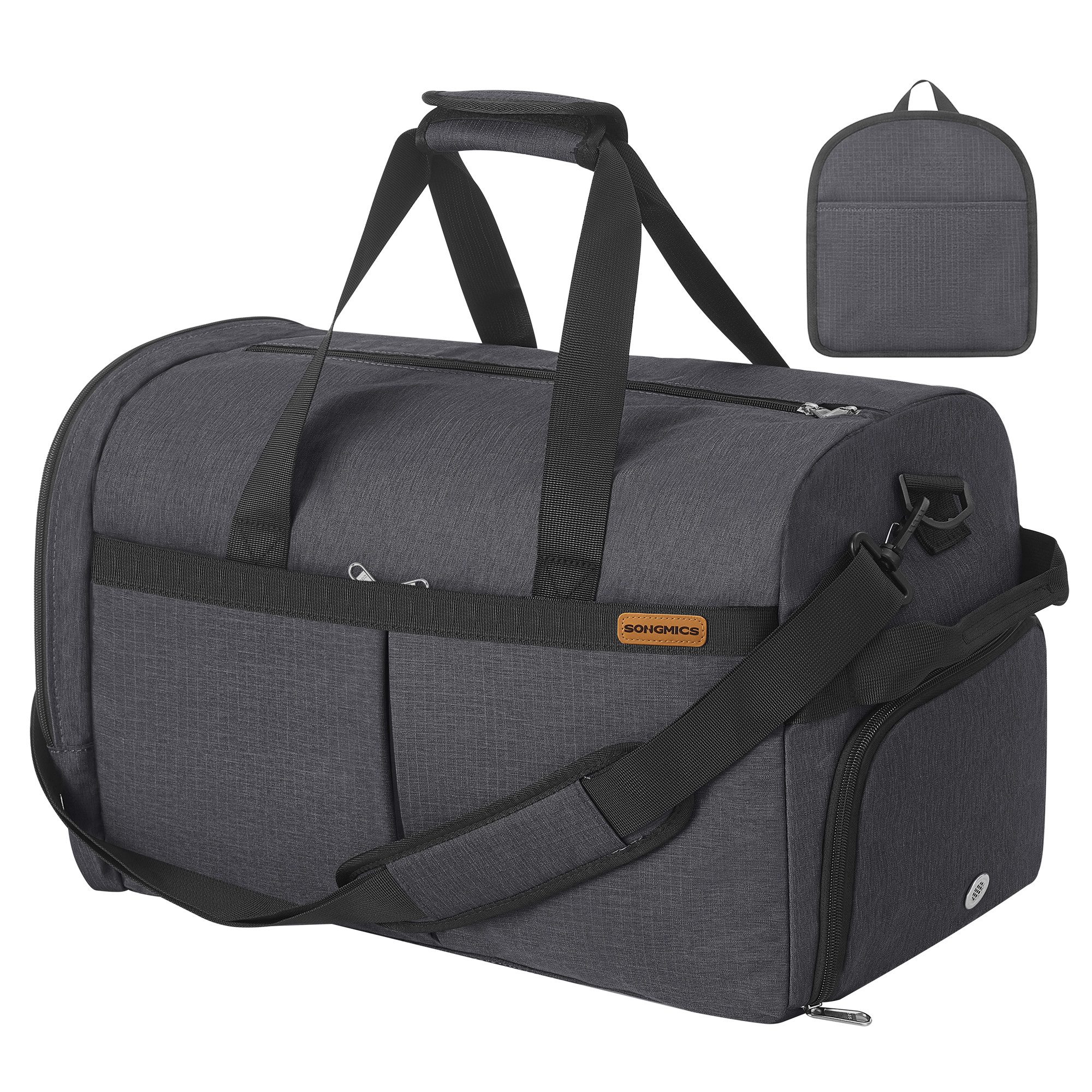 SONGMICS Reisetasche Reisetasche mit Schuhfach & Nassfach, Faltbare Sporttasche Weekender, 50 L, 55 x 35 x 25 cm, Grau