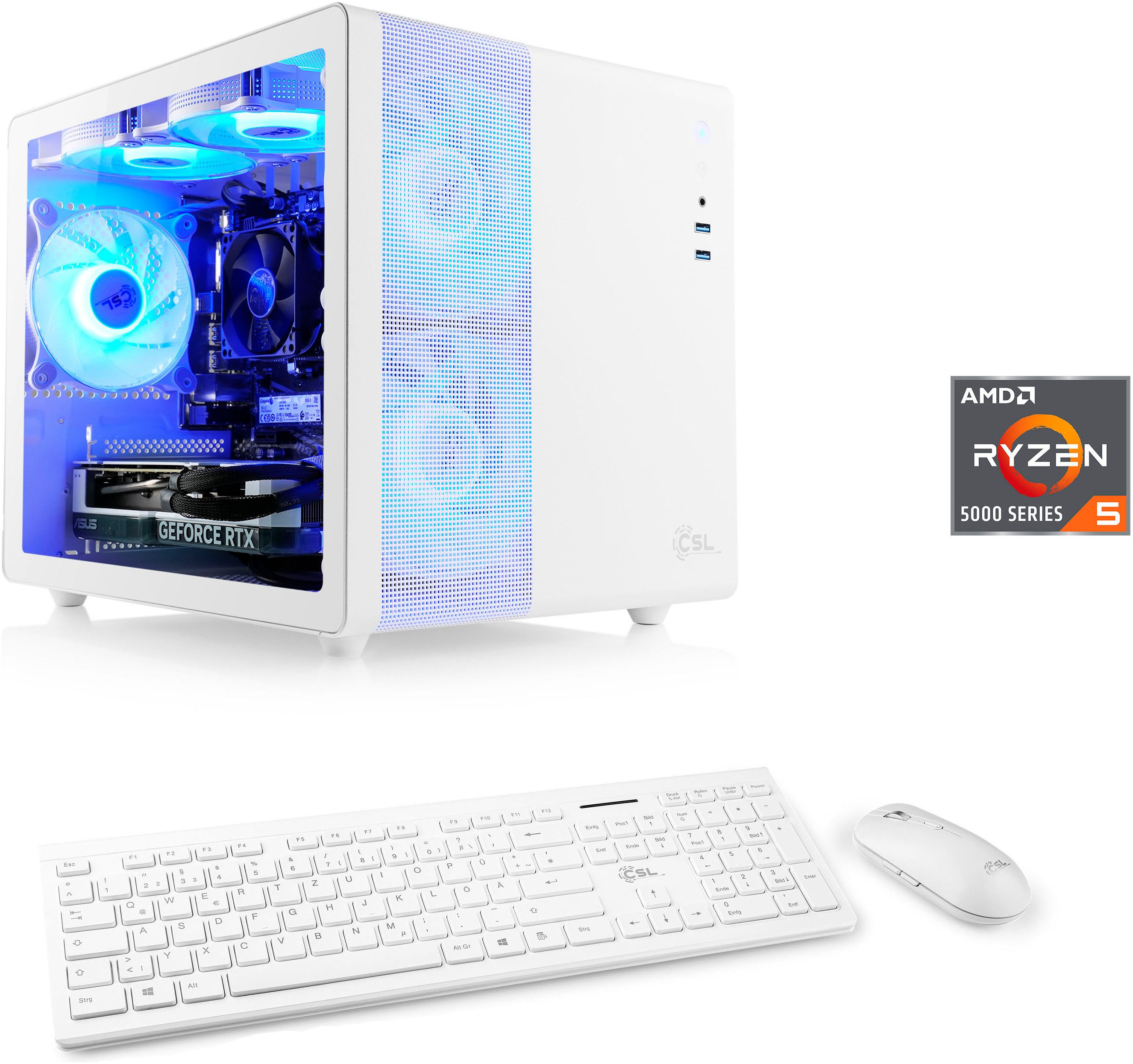 CSL Cube V24185 PC (AMD Ryzen 5 5600, GeForce RTX 3050, 16 GB RAM, 500 GB SSD, Luftkühlung)