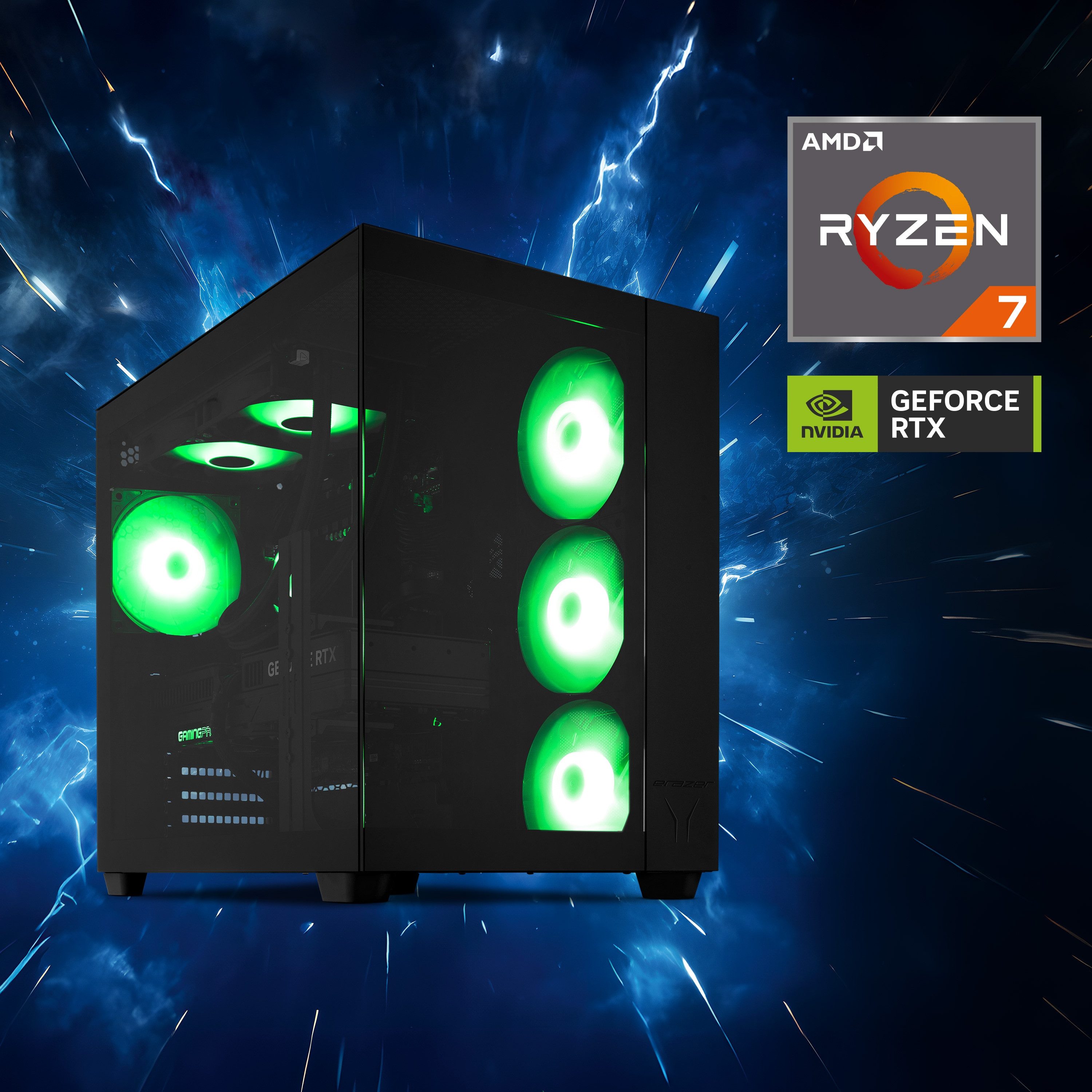 ERAZER High-End Gaming PC ERAZER Tank X15 (MD340130) Gaming-PC (AMD Ryzen 7 7800X3D, NVIDIA GeForce RTX 5070 Ti, 32 GB RAM, 2000 GB SSD, TANK X15)