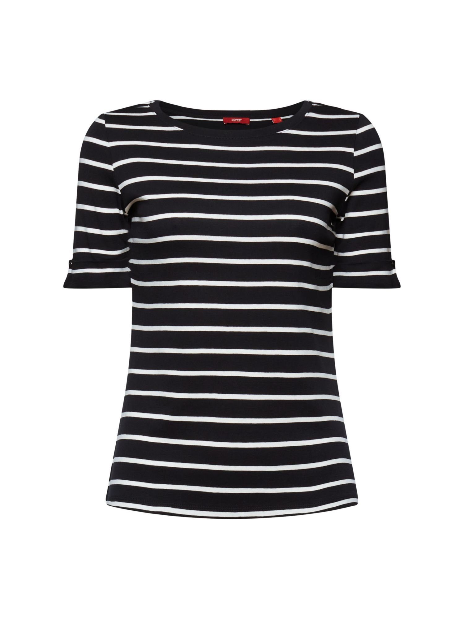 Esprit Collection T-Shirt Gestreiftes Baumwolltop mit rundem Ausschnitt (1-tlg) BLACK