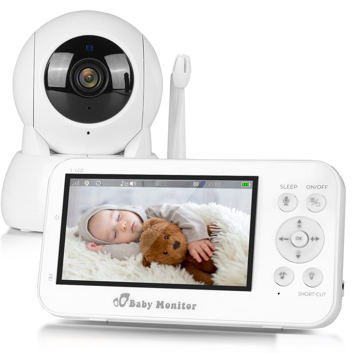 Video-Babyphone Video Babyphone mit Kamera, 5.0" Digital LCD Bildschirm, 5200 mAh