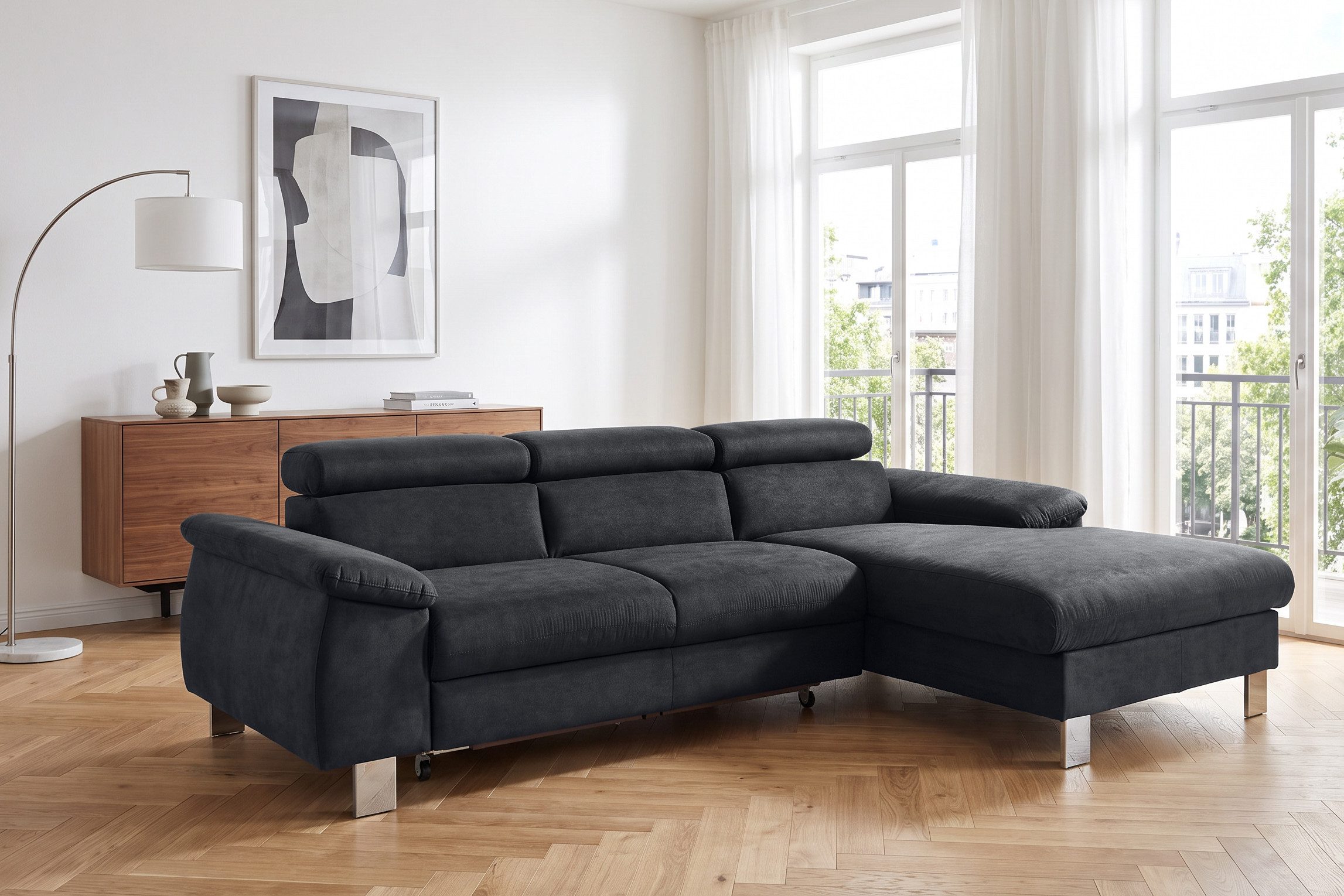 COTTA Ecksofa Komaris L-Form, B: 244 cm, mit Kopfteilverstellung, optional Schlaffunktion, Bettkasten & Licht