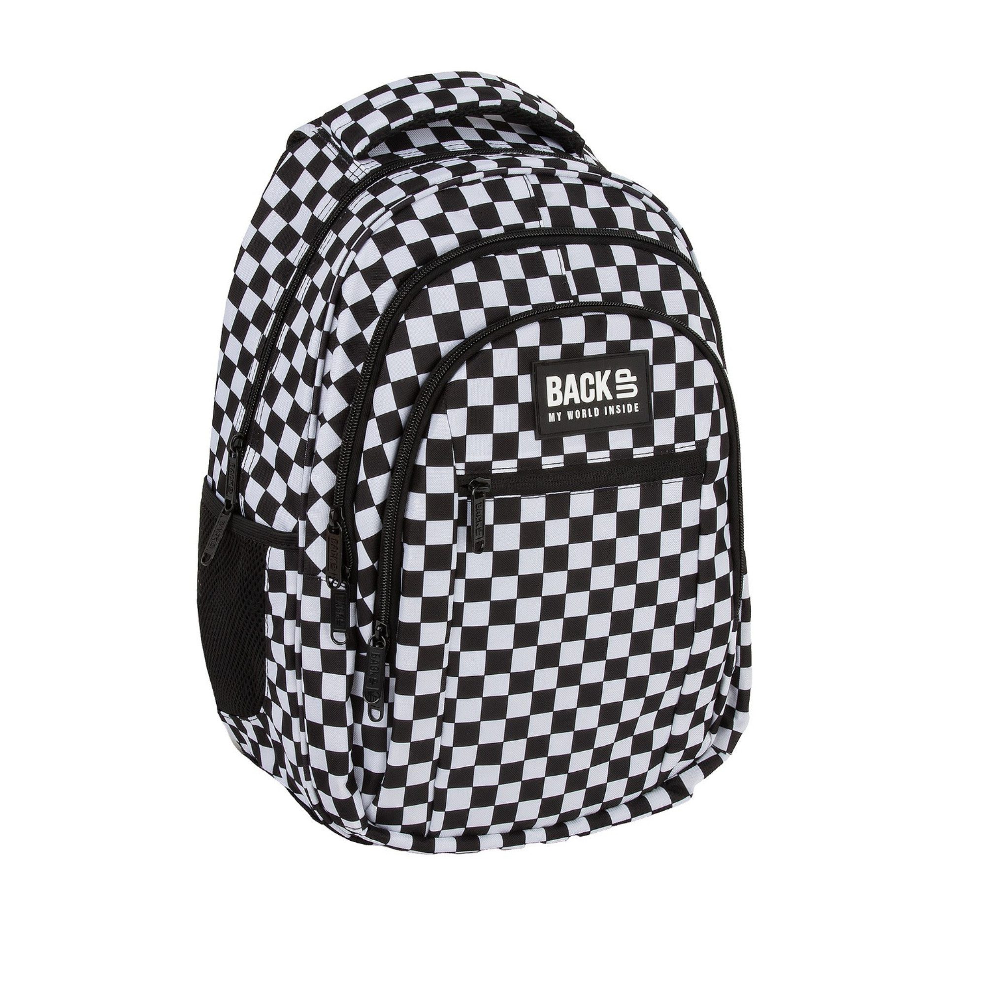 GOLDKIDS Schulranzen für Jungen und Mädchen, 3er-Set - (Schul-Rucksack für, Kinder mit Schlampermäppchen), Regenschutz - Schachbrettmuster