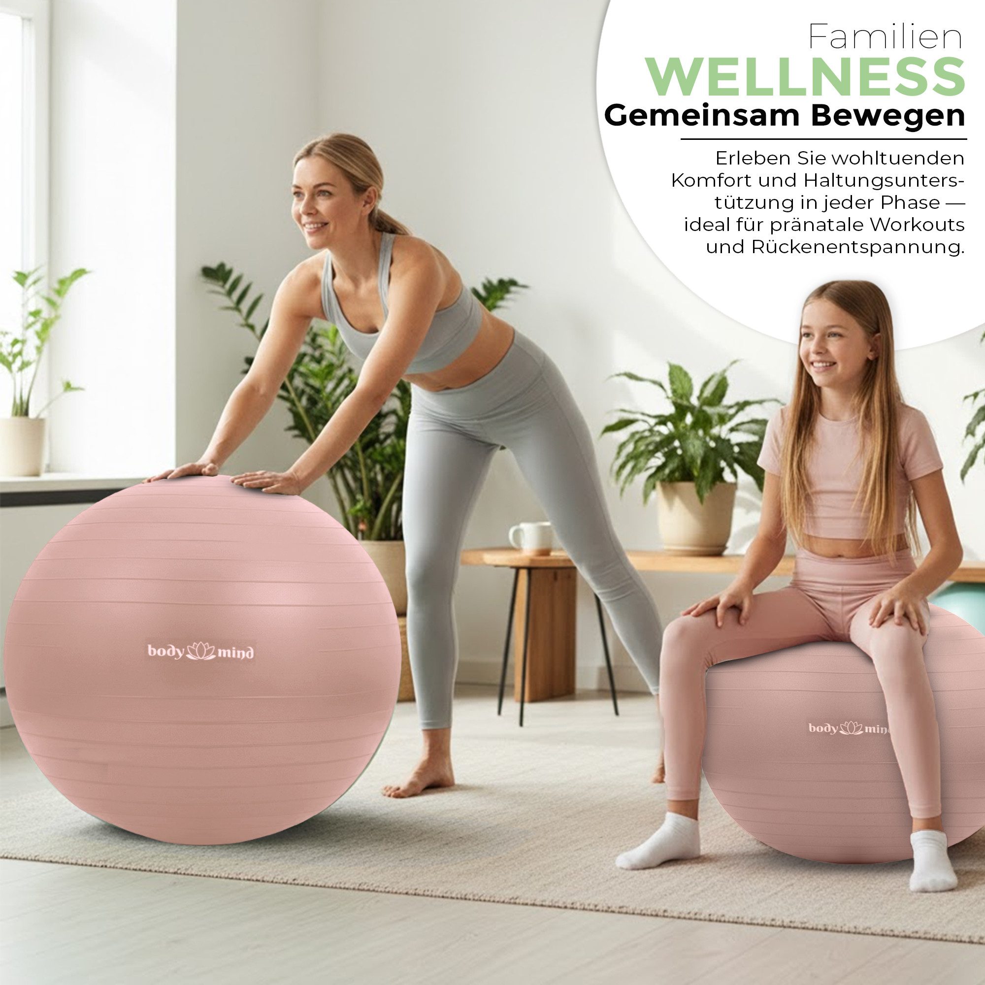Body & Mind Gymnastikball Fitnessball Gymnastikball Yoga Pilates Ball Anti-Burst mit Pumpe