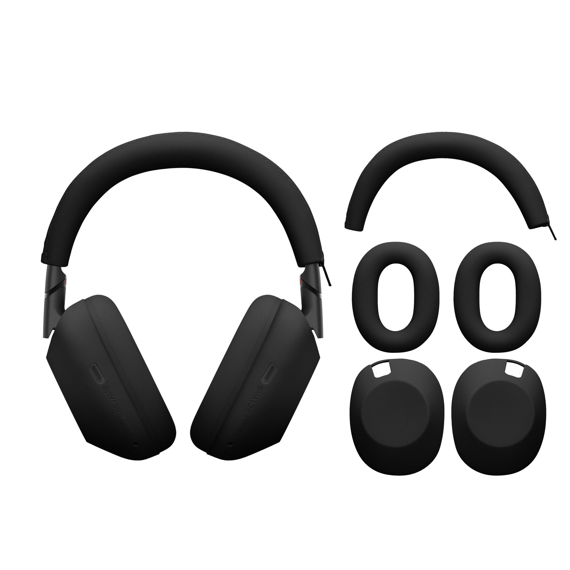 kwmobile Kopfhörer-Schutzhülle 3in1 Kopfhörer Case für Sony WH-1000XM6, Silikon Schutzhülle für Ohrhörer - Schwarz