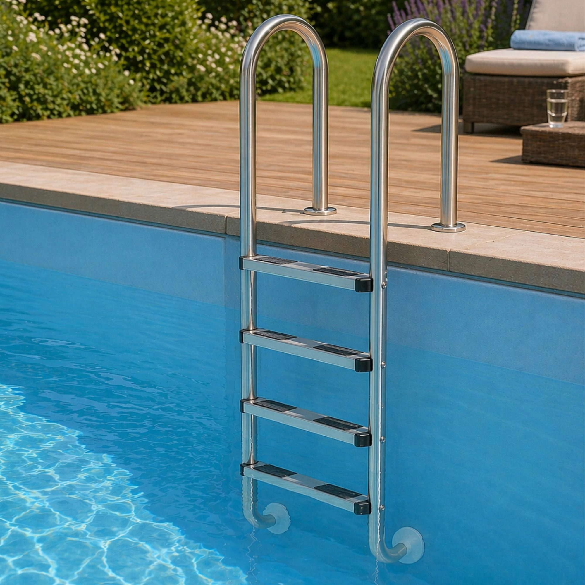 Zelsius Poolleiter Edelstahl Poolleiter mit 4 Stufen, 50 x 35 x 182 cm, Pool Einstieg