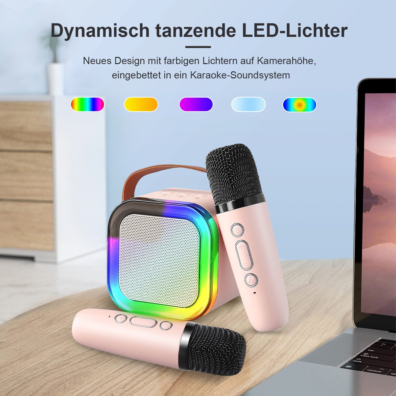 feinlux Tragbare Bluetooth Karaoke Maschine Bluetooth-Lautsprecher (Bluetooth 5.0, für Kinder und Erwachsene mit Stimme wechselnde Effekte LED-Lichter)