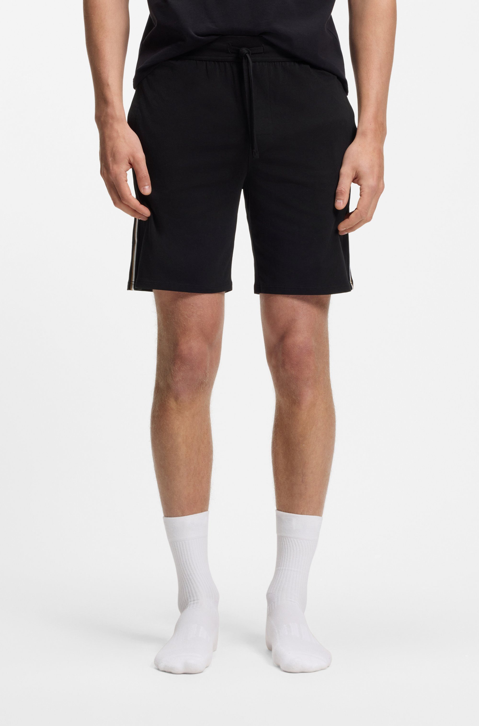 BOSS Schlafshorts Unique Stretch-cotton pyjama bottoms mit signature-stripe tape