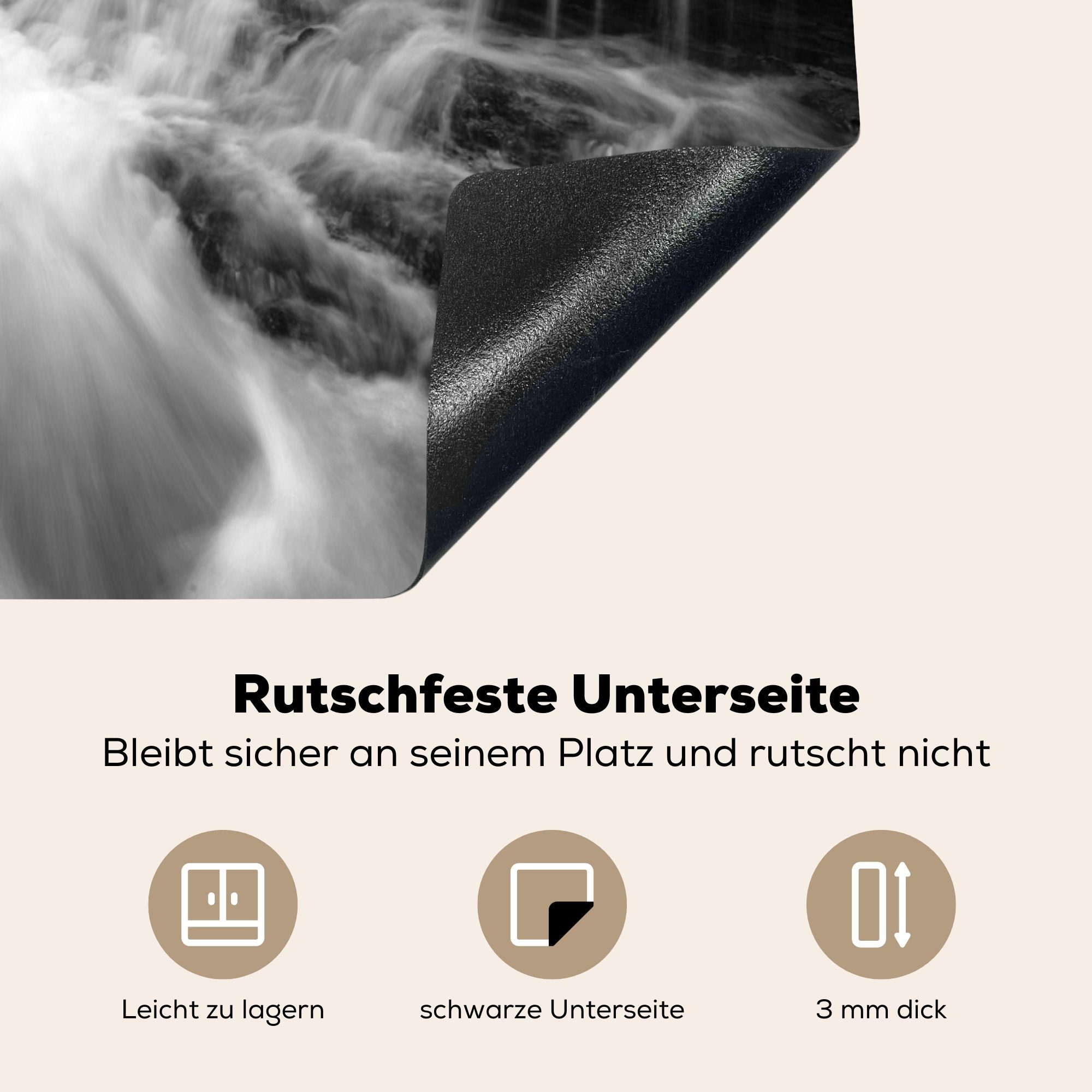 81x52 cm, Herdblende-/Abdeckplatte Wasserfall, Ceranfeldabdeckung küche, - Frankreich Schutz (1 Vinyl, MuchoWow Weiß - für die - Schwarz tlg), Induktionskochfeld