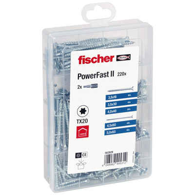 Fischer Befestigungstechnik Schrauben- und Dübel-Set FISCHER MEISTER-BOX PowerFast II Sortiment mit 220 Spanplattenschraube