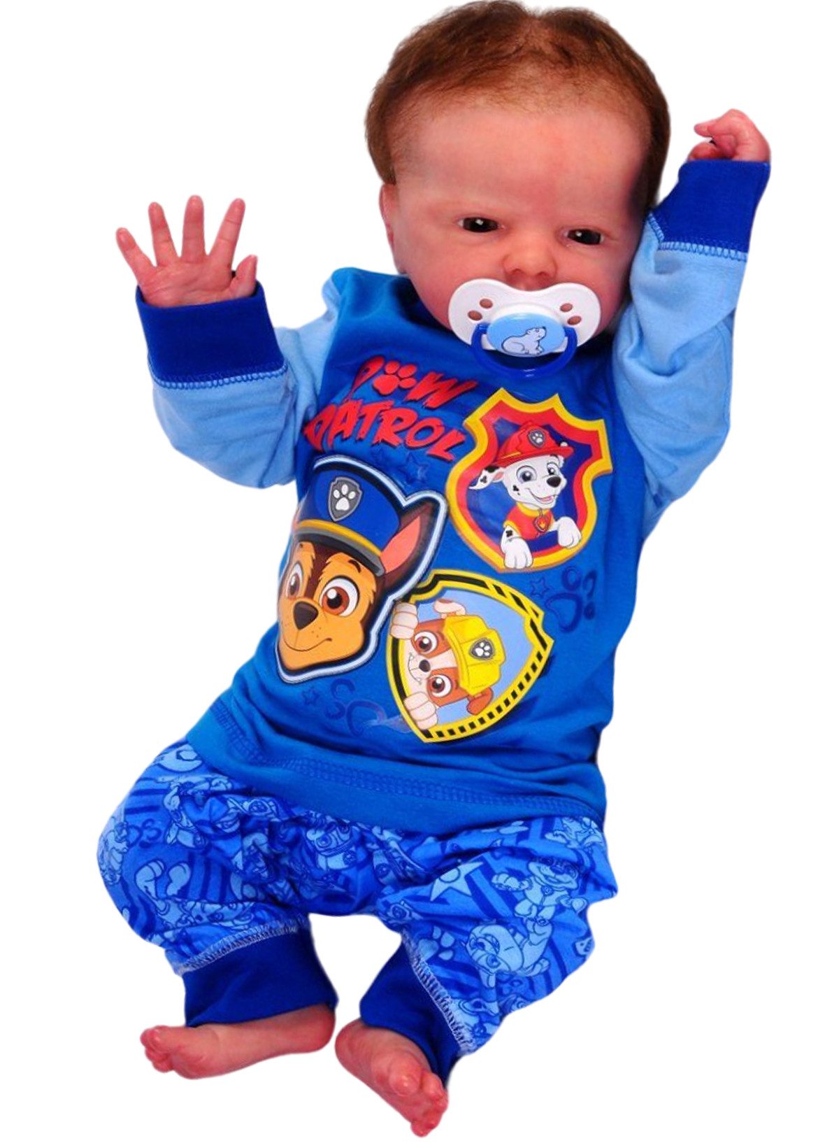 Pyjama Schlafanzug Hose Shirt für Babys und Kleinkinder in Blau mit Hunden aus reiner Baumwolle, 62 68 74
