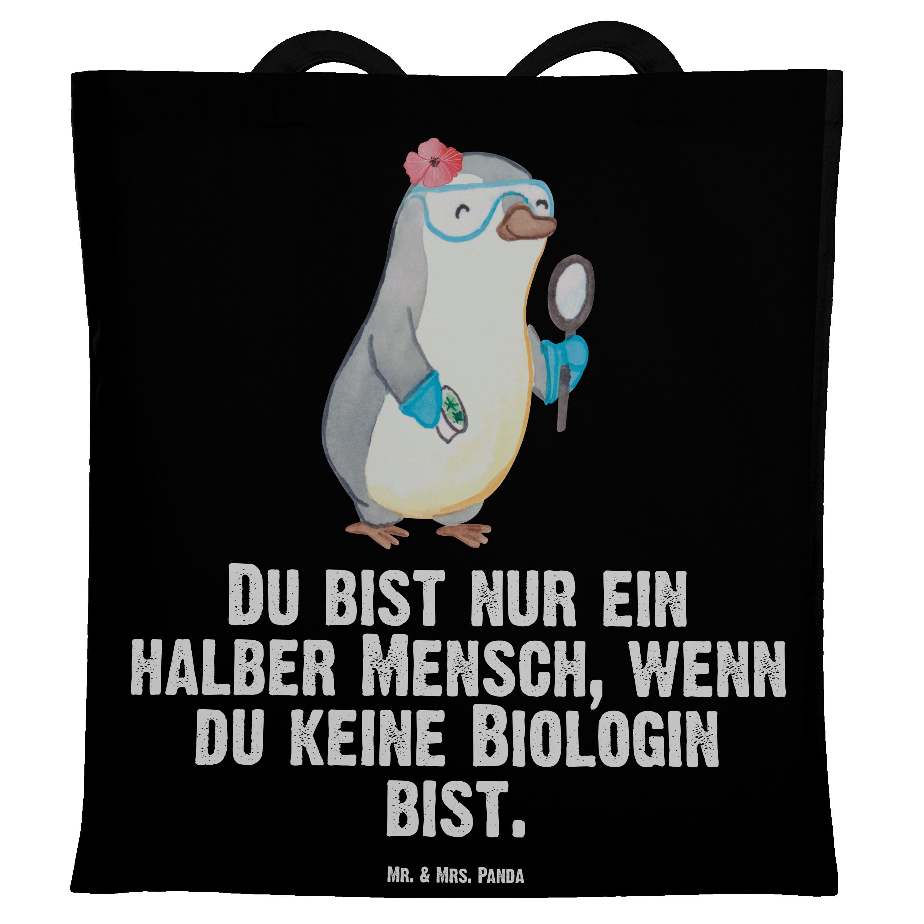 - Herz Mr. Naturwissenschaftlerin, Kolle mit Biologin - Mrs. Schwarz Tragetasche Panda & Geschenk, (1-tlg)