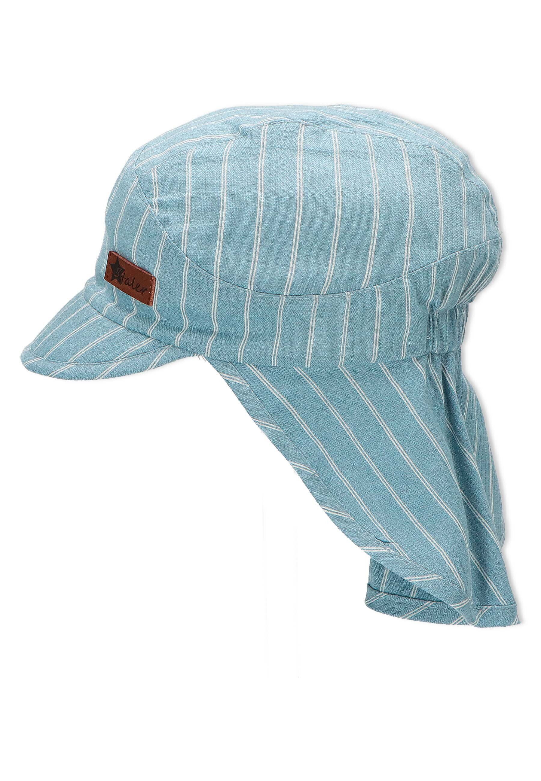 Sommer) den Nackenschutz (1-St., mit Kindermütze UV-Sonnenschutz hellblau Schirmmütze Baby Schirm für mit Hut UV-Popeline aus unifarben perfekt Sterntaler® Beanie mit 50+