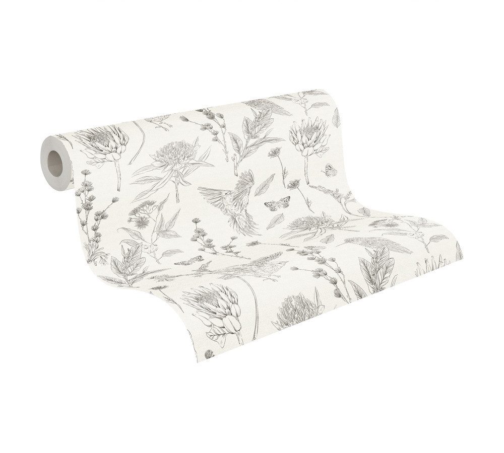 Bricoflor Vintage Blumentapete Aus Vlies Wildblumen Tapete Schwarz Weiß Vli günstig online kaufen